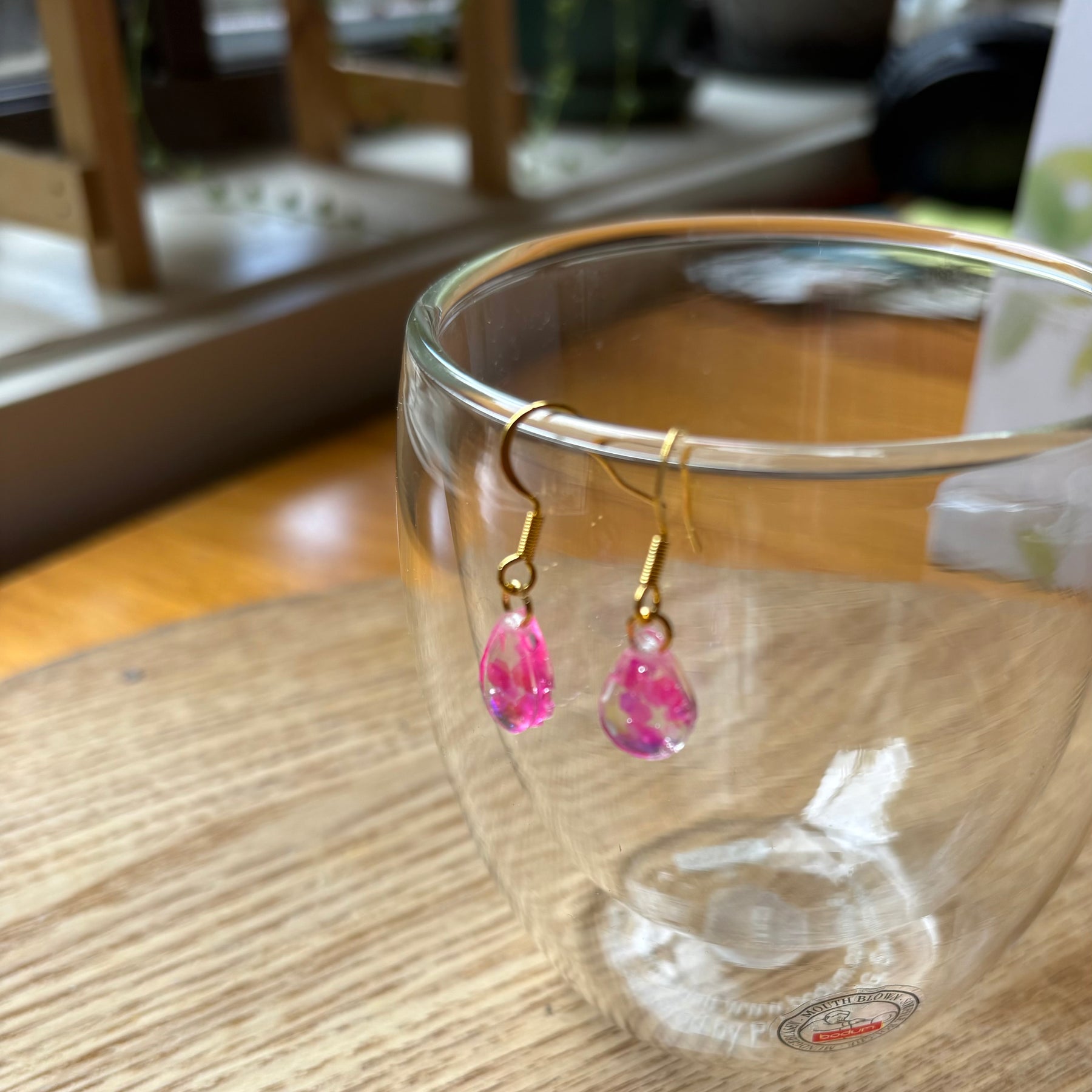 Small Teardrop Resin Earrings- pink