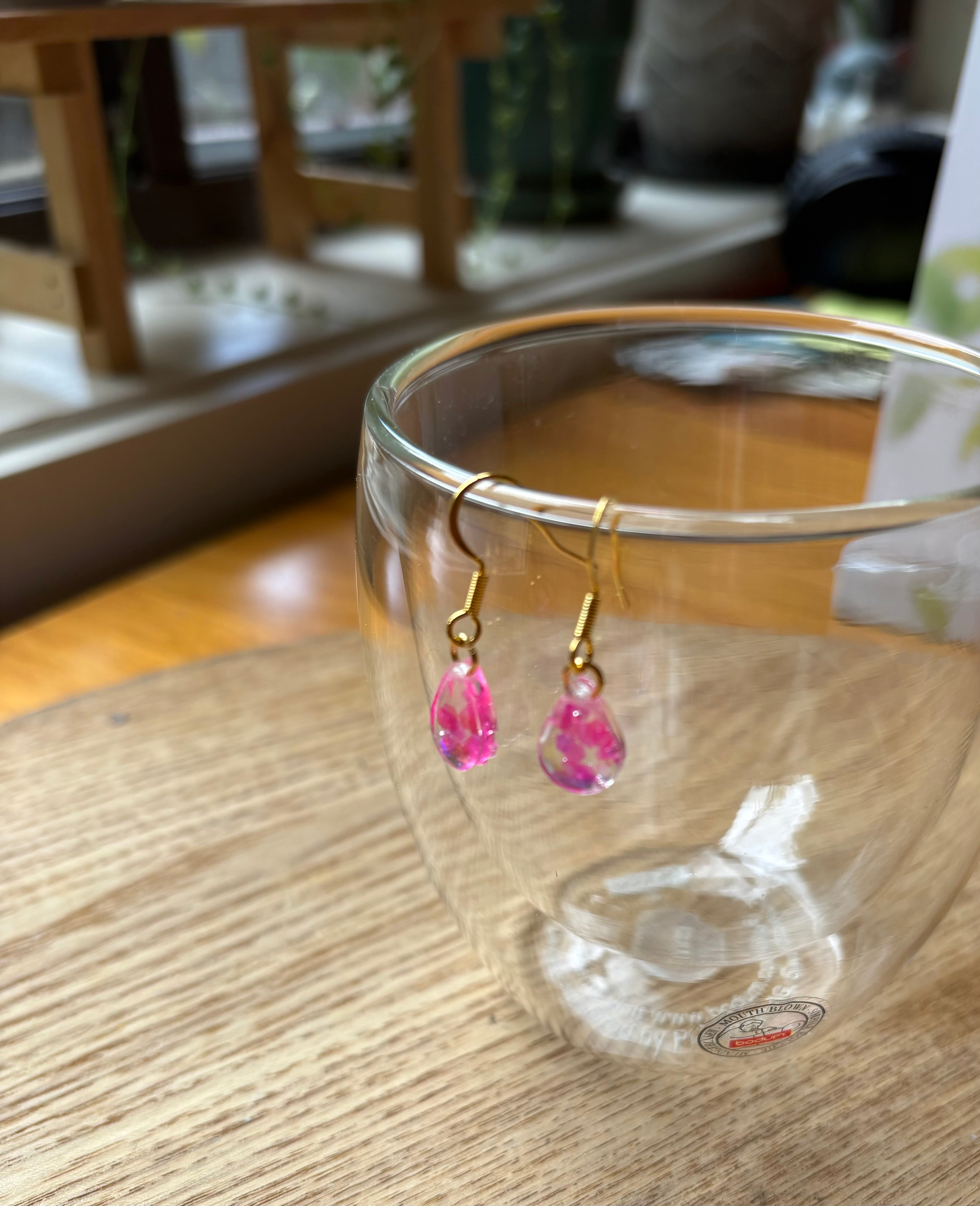 Small Teardrop Resin Earrings- pink