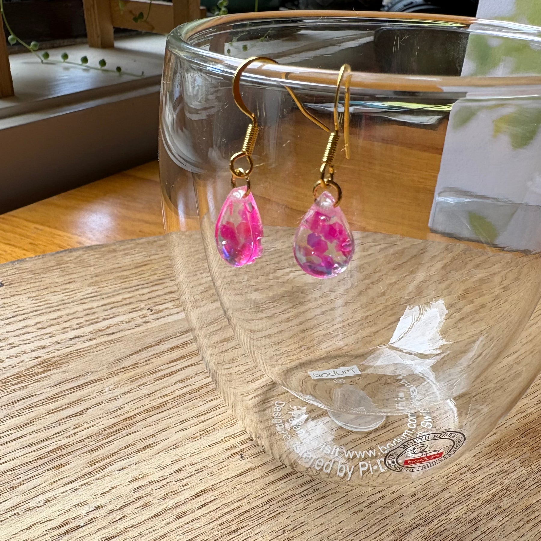 Small Teardrop Resin Earrings- pink