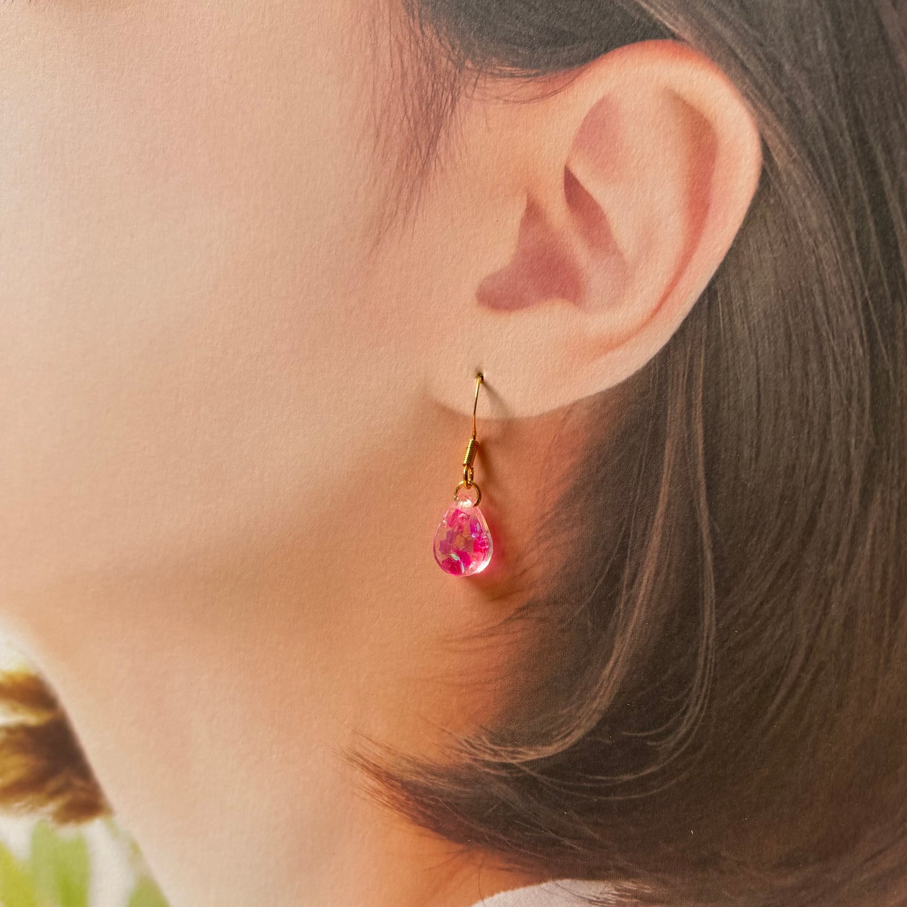 Small Teardrop Resin Earrings- pink