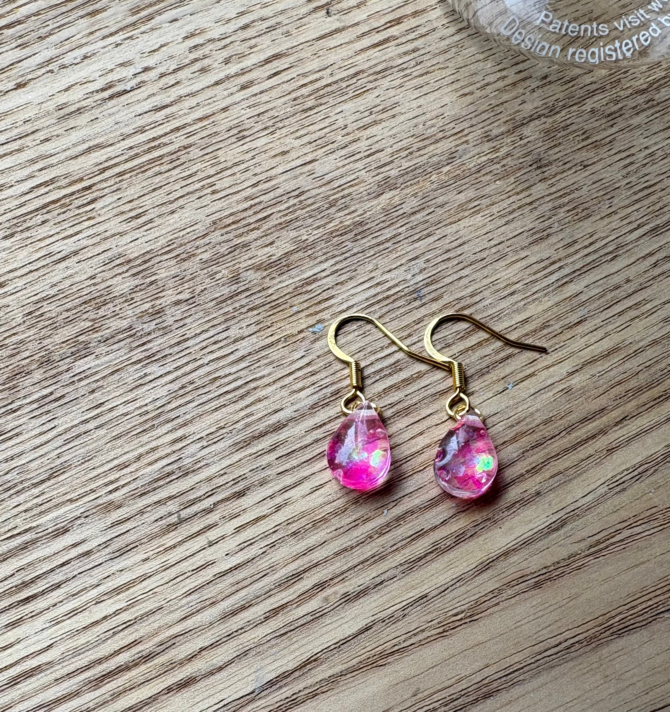 Small Teardrop Resin Earrings- pink