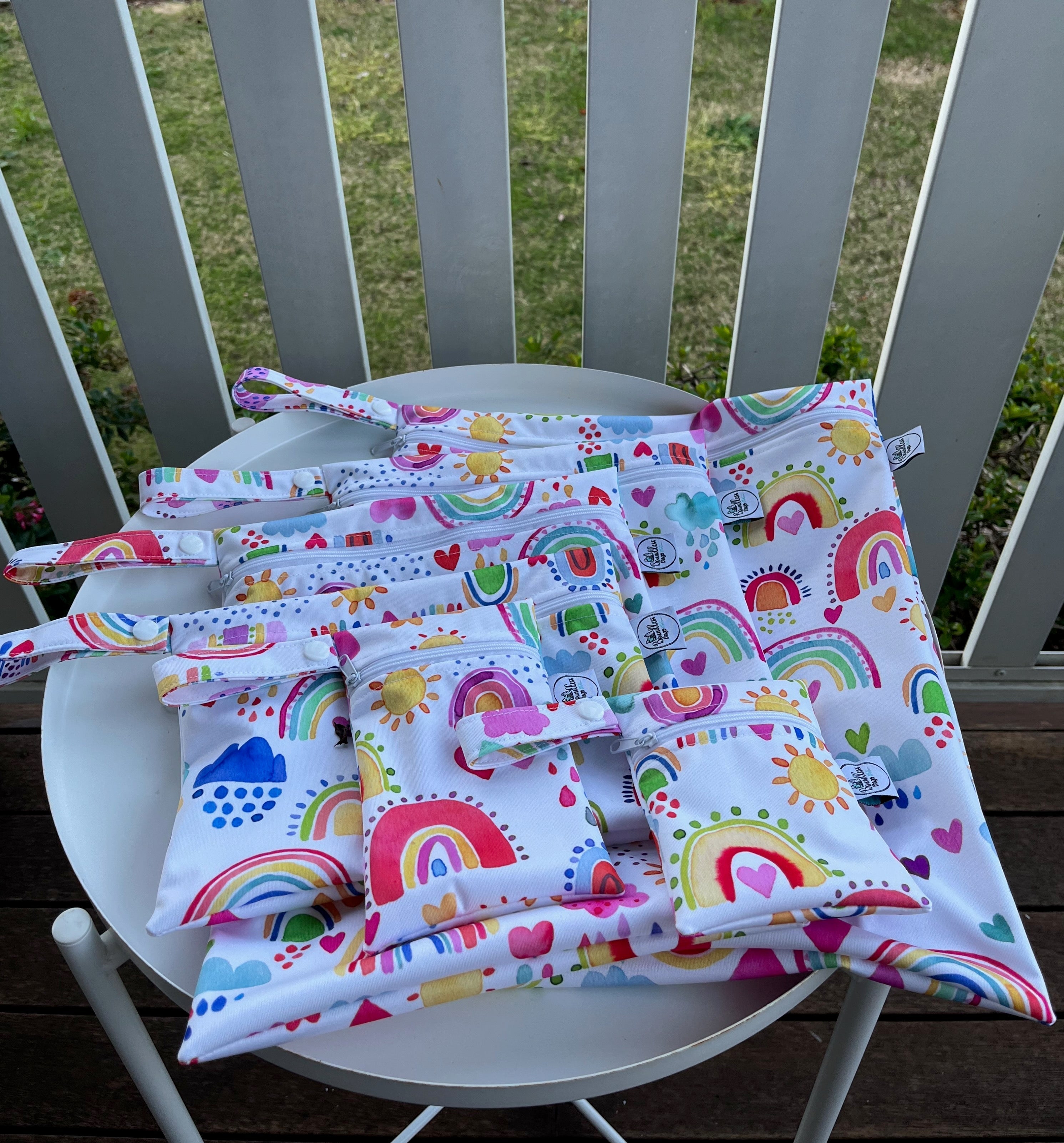 READY MADE Water-resistant wet bags - Rainbows of Hope in the Sky (Ninola Design)  | Ready to ship | FREE Postage
