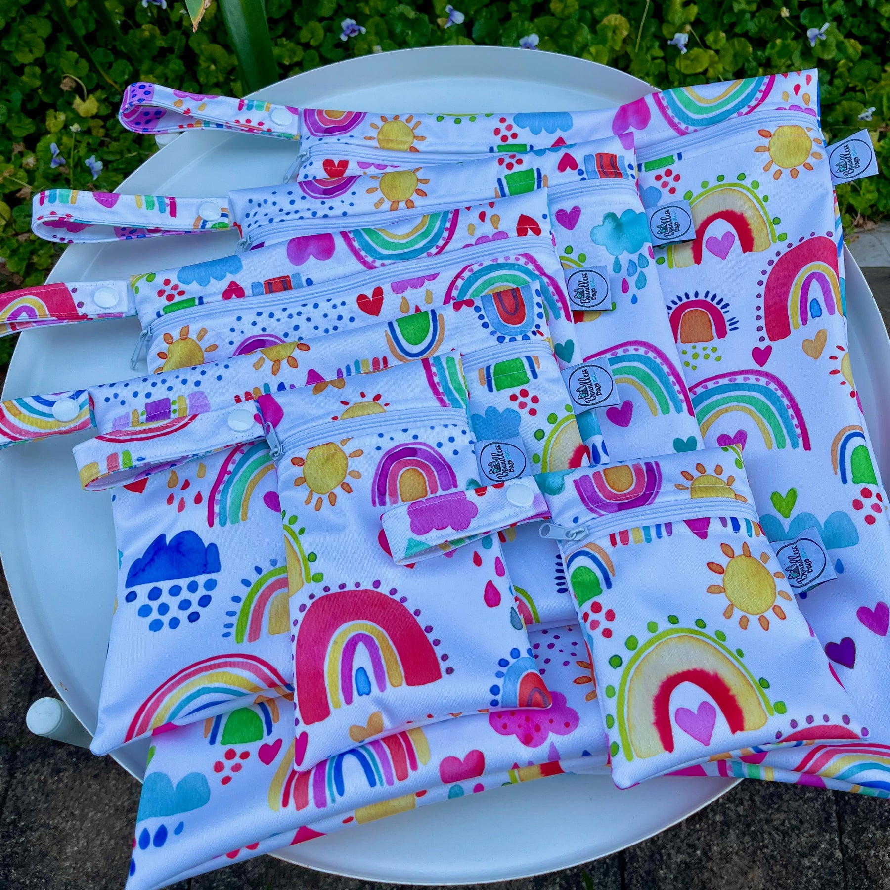 READY MADE Water-resistant wet bags - Rainbows of Hope in the Sky (Ninola Design)