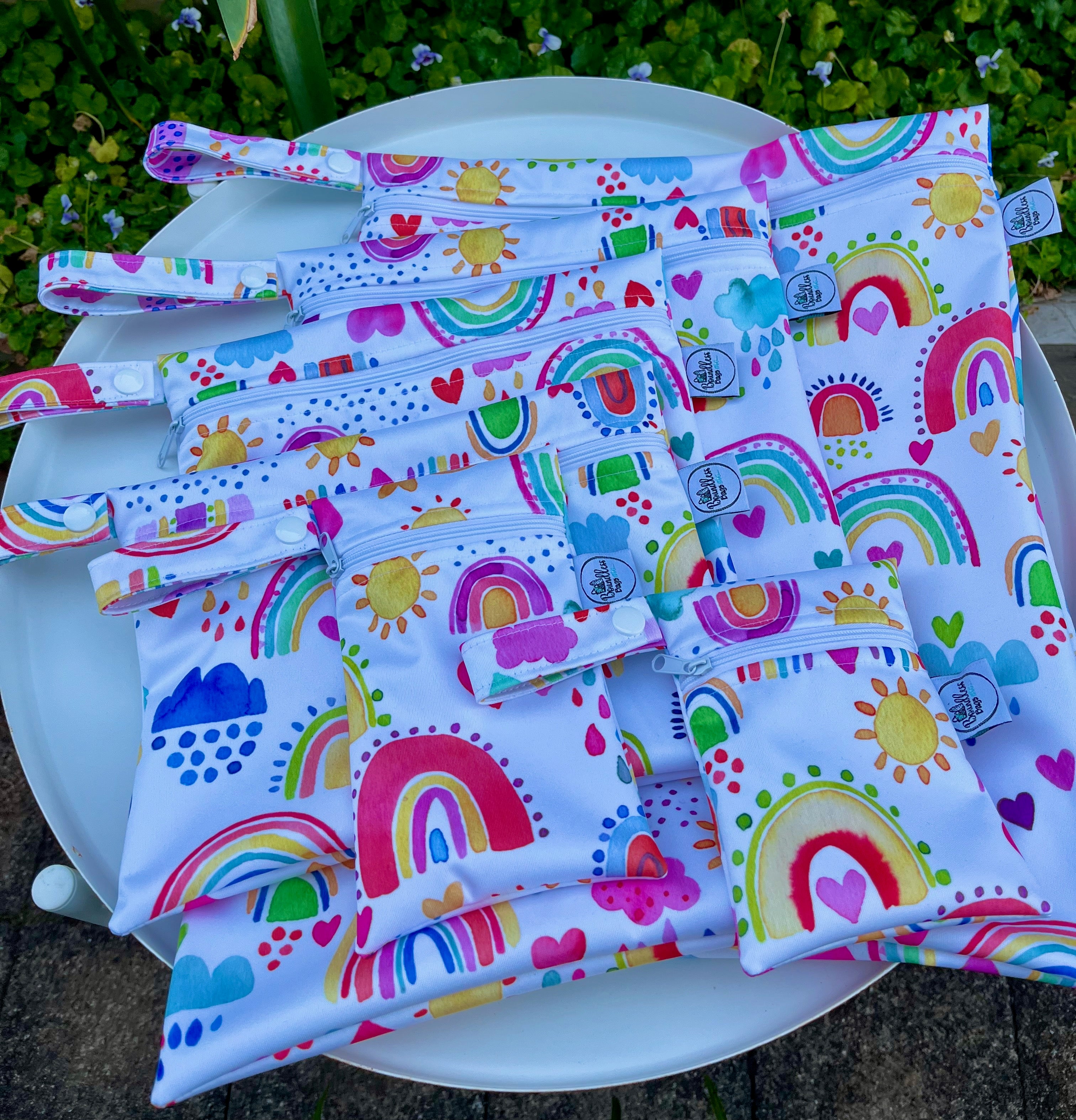 READY MADE Water-resistant wet bags - Rainbows of Hope in the Sky (Ninola Design)
