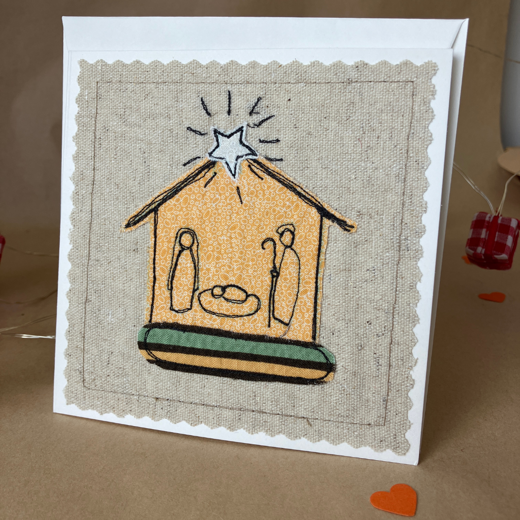 Handmade Fabric Christmas Card & Envelope| 13cm x 13cm | Blank inside