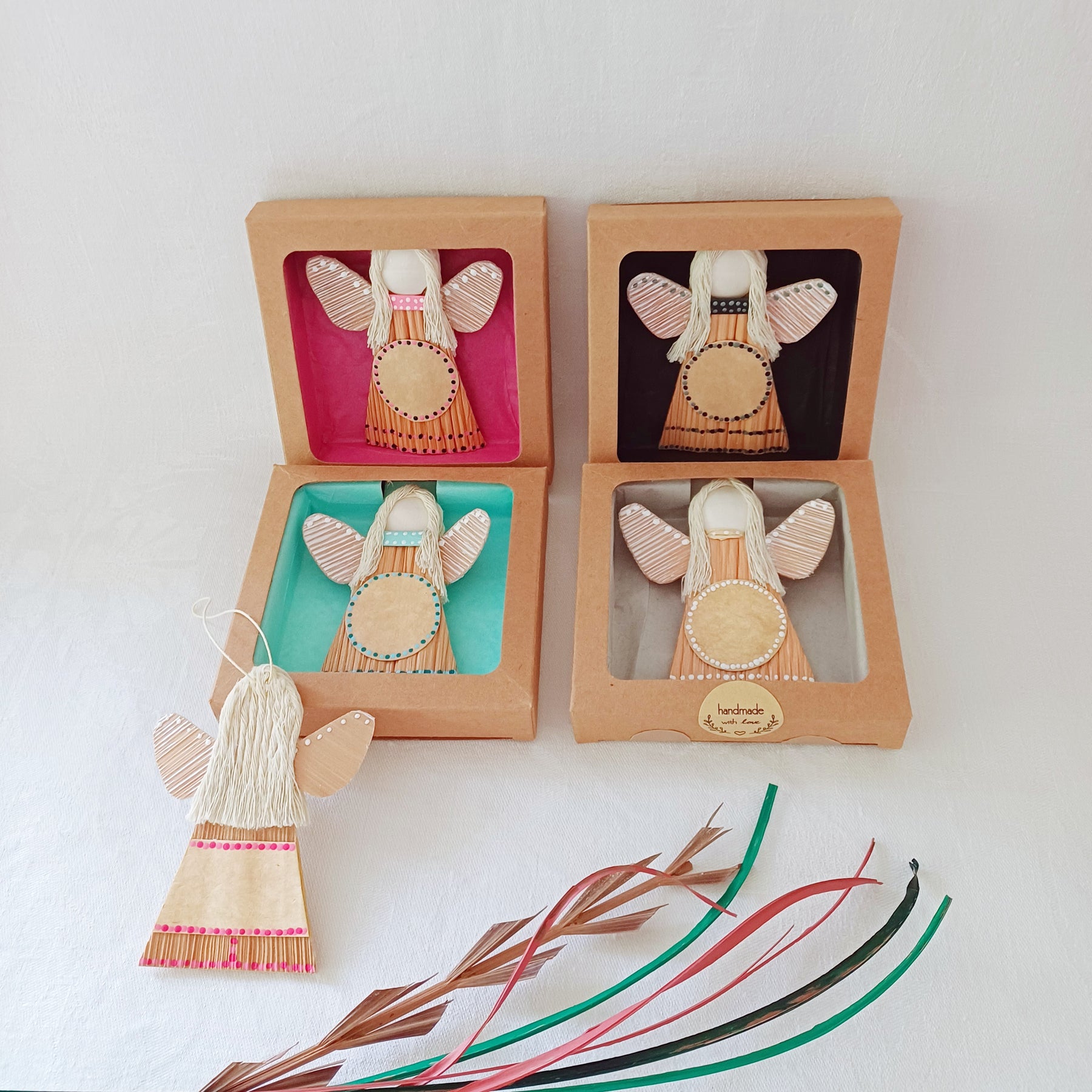 Hello - Palm Leaf Angel, Ornament Sympathy Gift, Place for Handwritten note, Handmade by Kantakoru