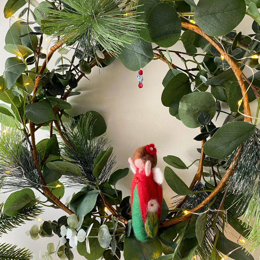 Holly Guardian of Christmas Joy | Handcrafted Needle Felted Wool Christmas Fairy Ornament | Flower Guardian Collection