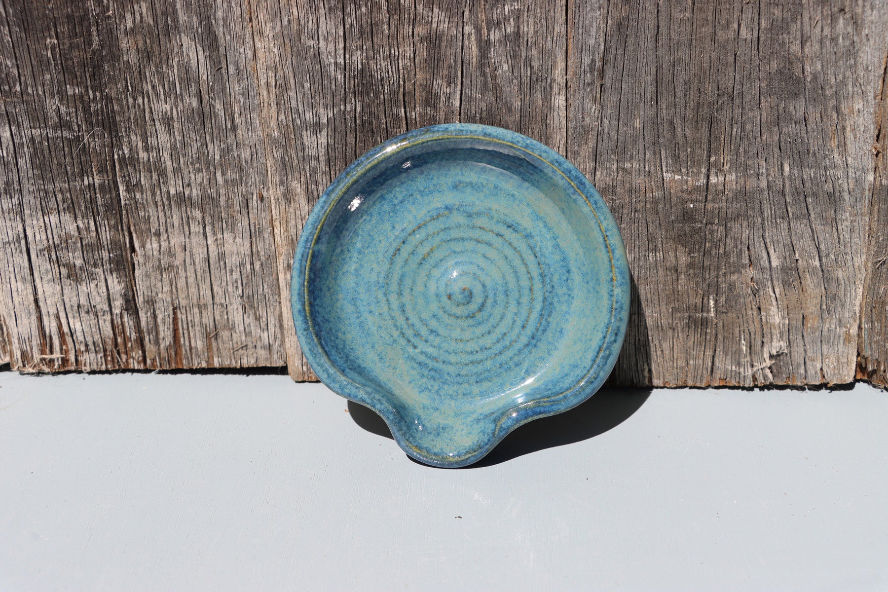 Stoneware Spoon Rest: Speckled blue green