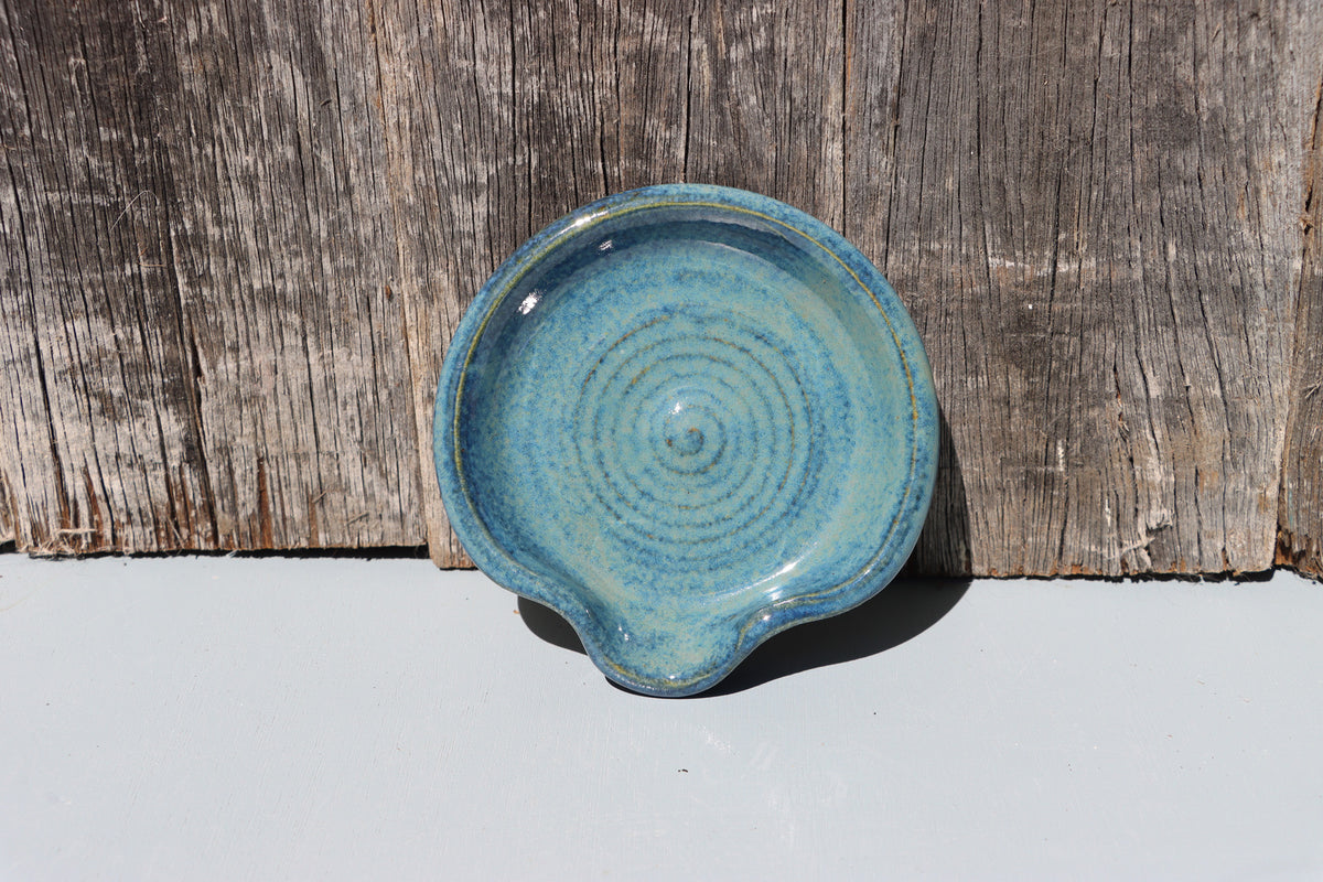 Stoneware Spoon Rest: Speckled blue green