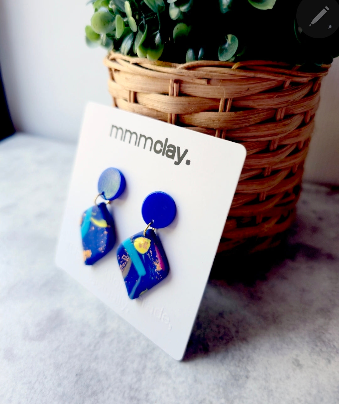 Blue Teardrop Terrazzo Copper Polymer Clay Dangle Earrings