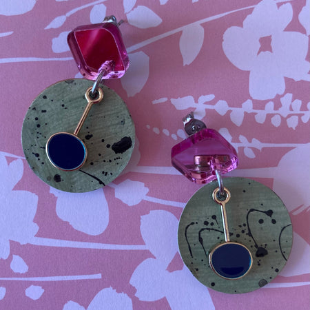 Khaki / pink / navy earrings