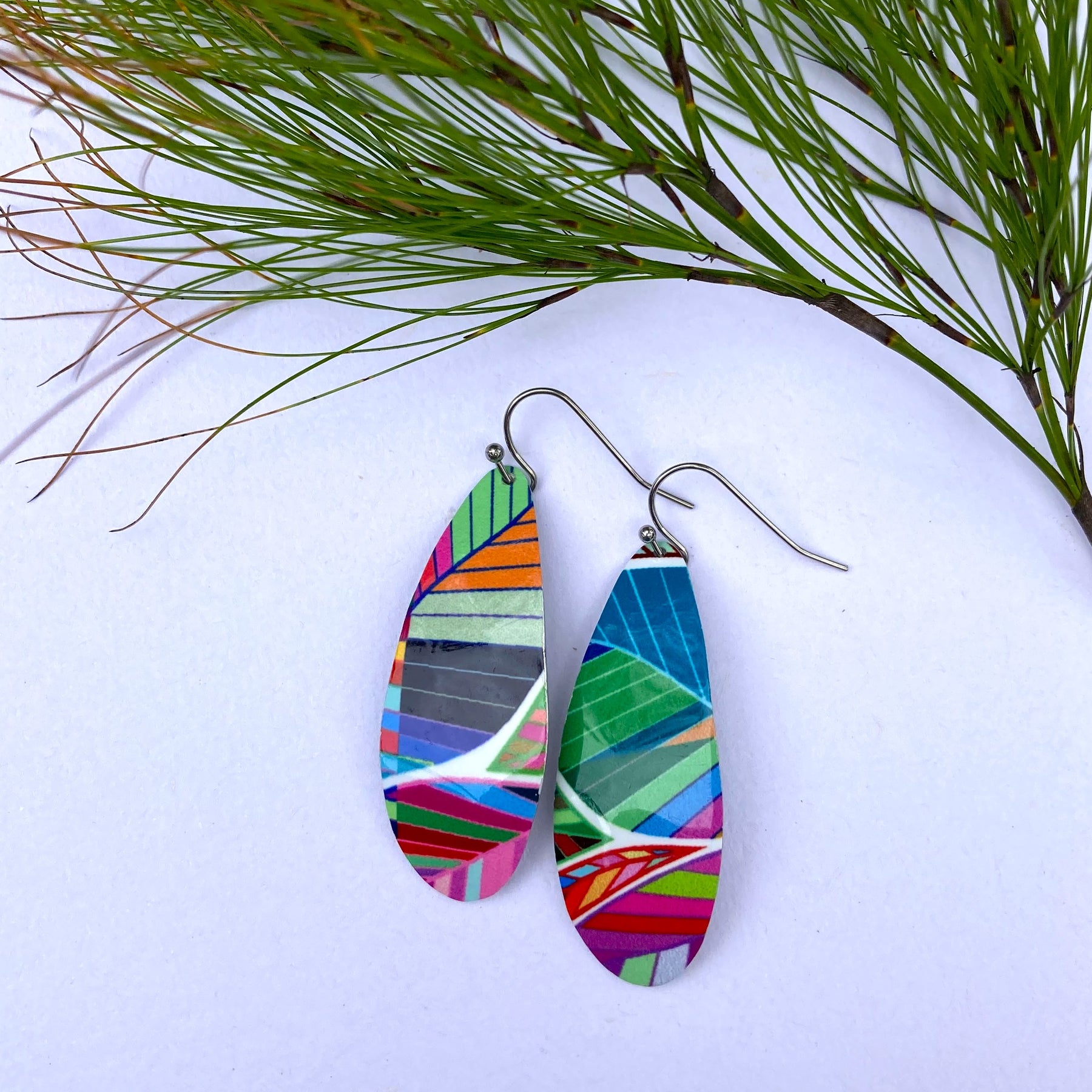 Sublimation printed aluminium earrings - Painted Plume Collection