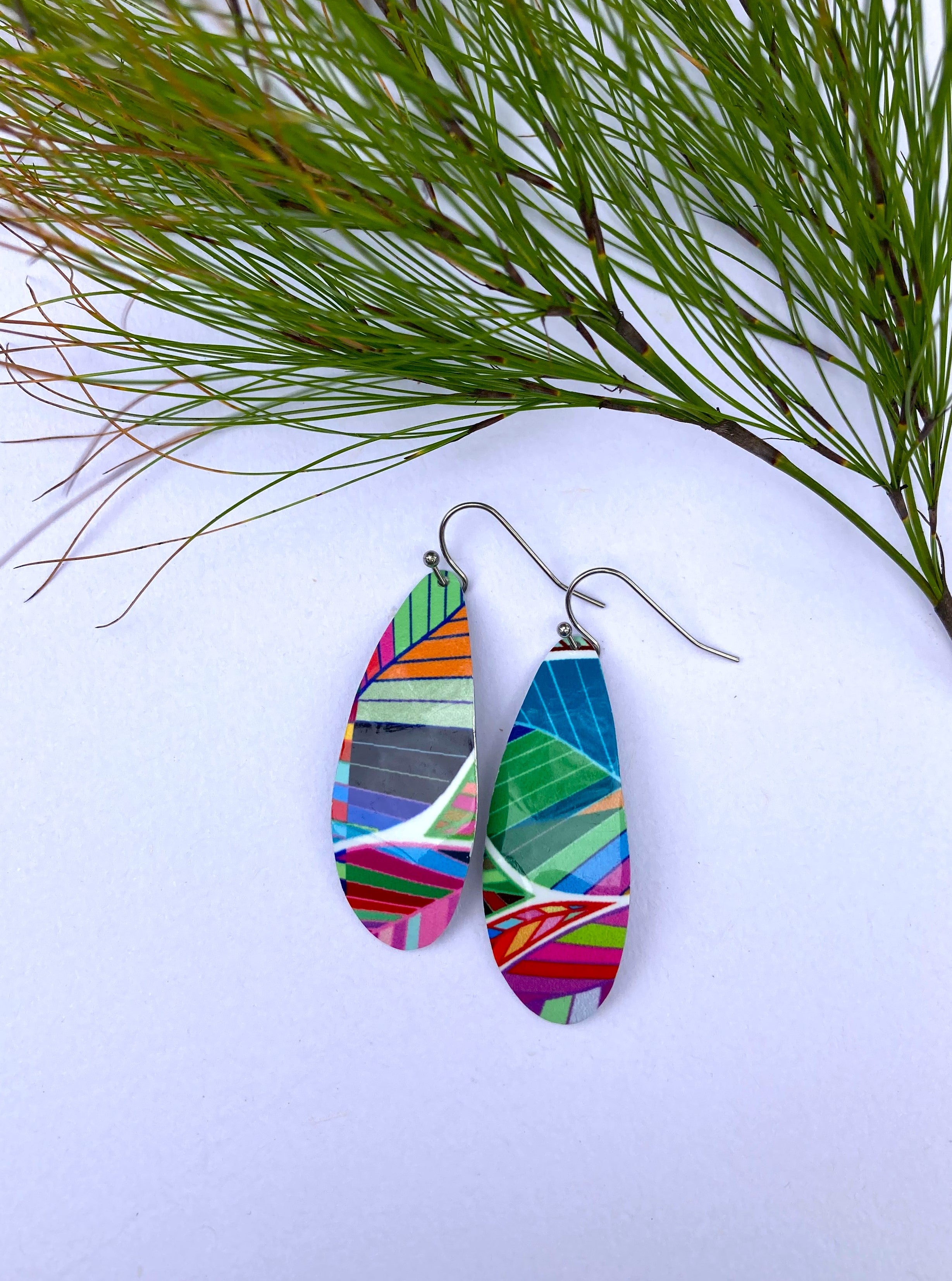 Sublimation printed aluminium earrings - Painted Plume Collection