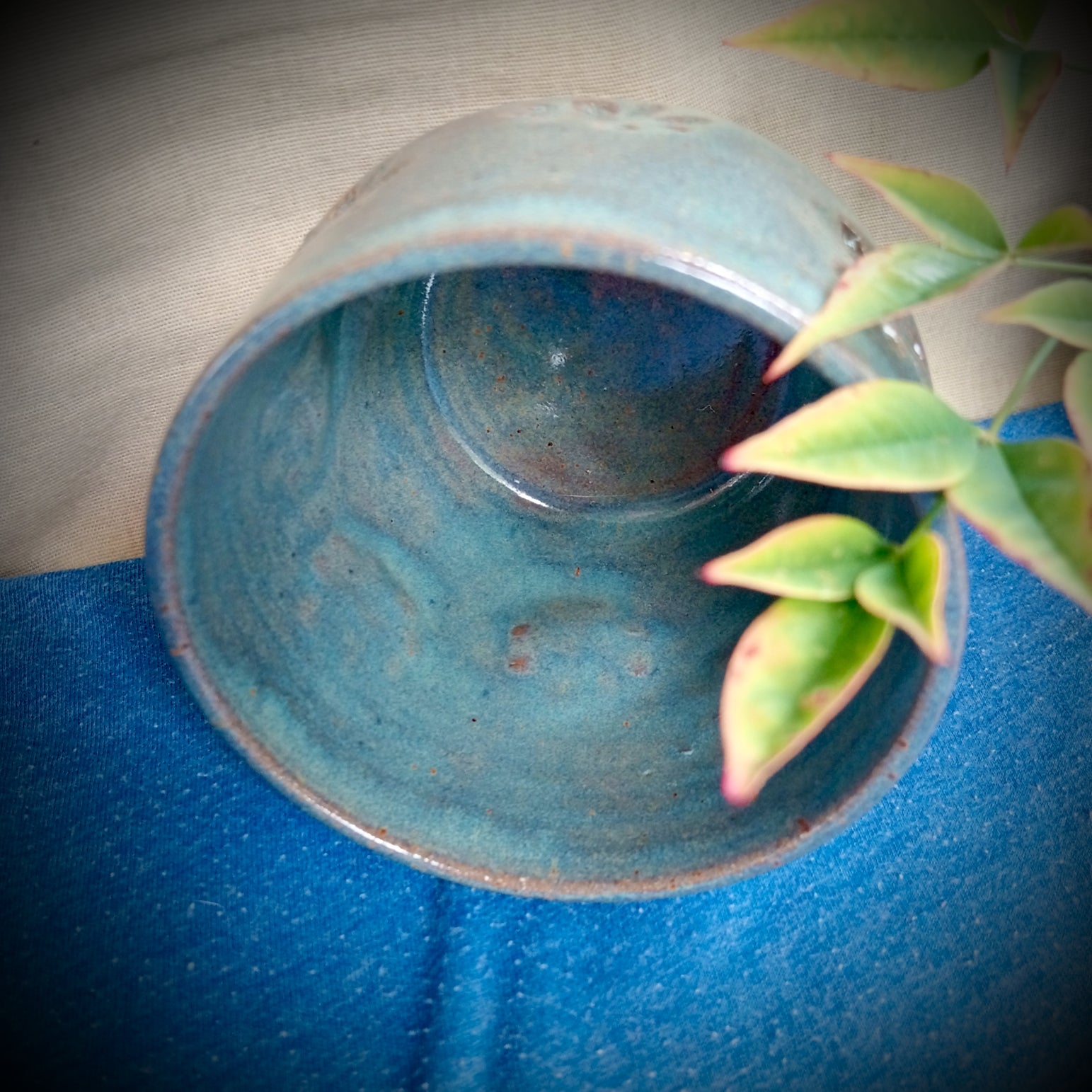 Blue Ceramic Tumbler with Flower Motif