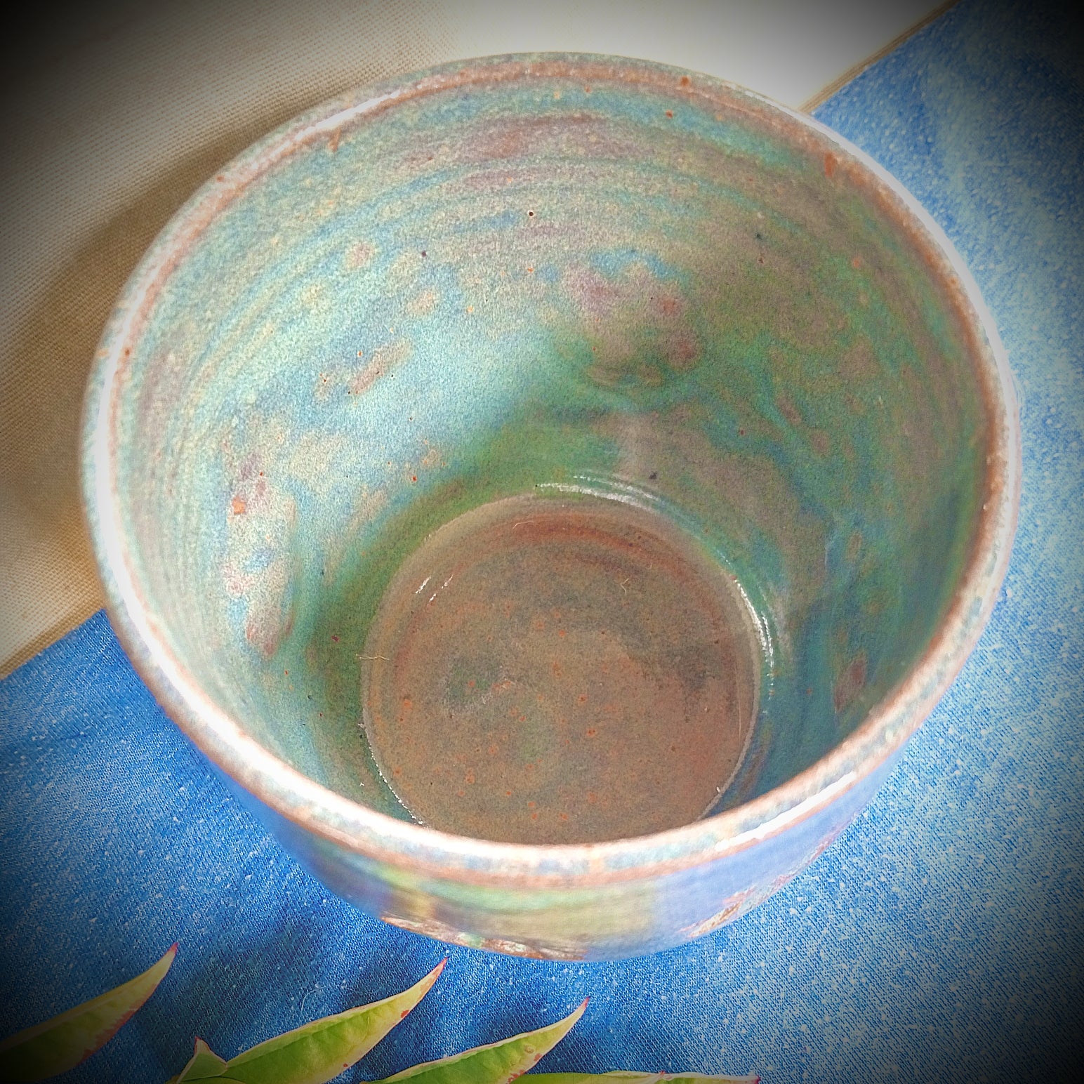 Blue Ceramic Tumbler with Flower Motif