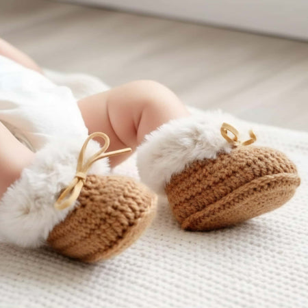 Baby Booties | Fluffy | Caramel | Newborn | Crochet | Knit | Shoes | Socks