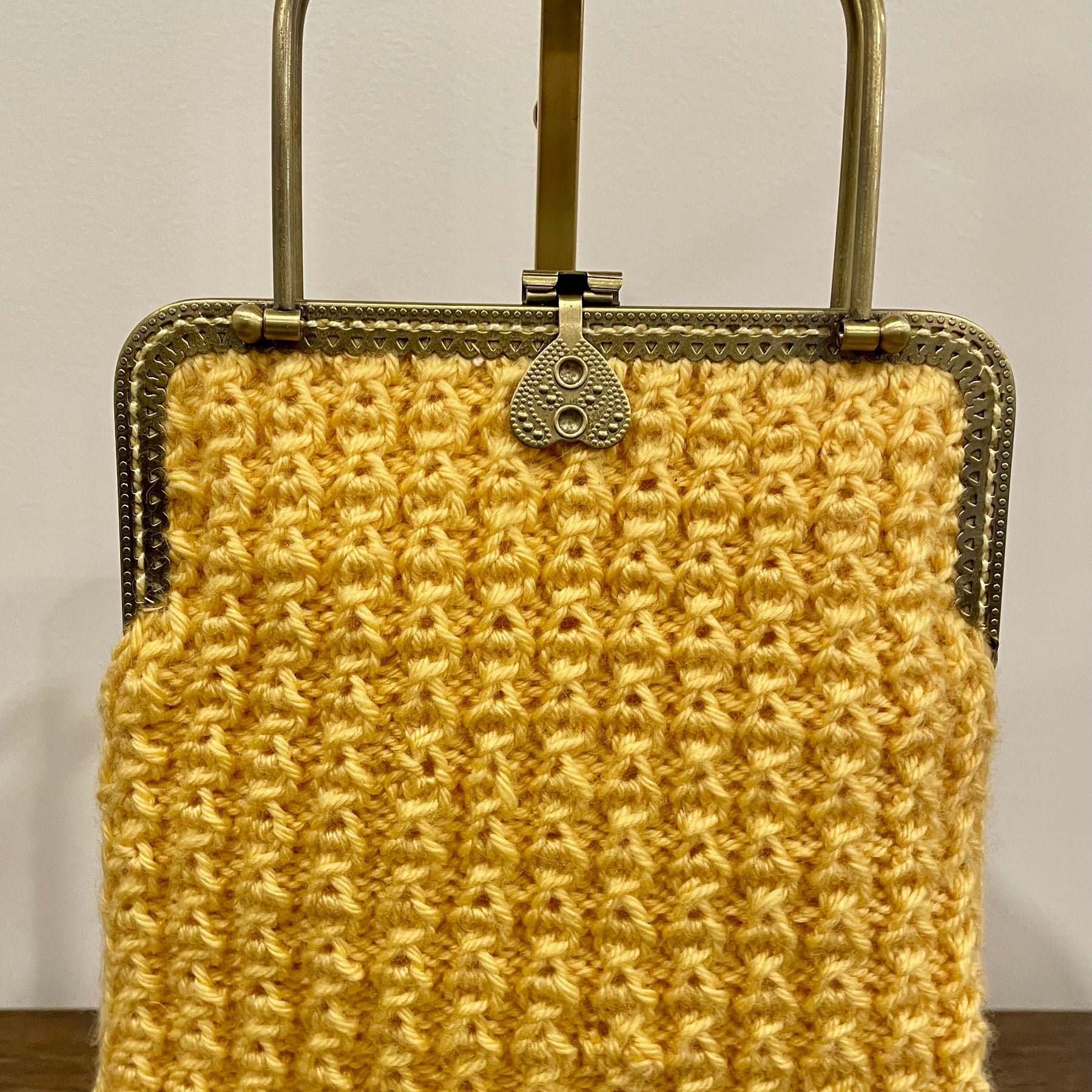 Yellow Merino Wool Handbag, Bronze Kiss Clasp, OOAK