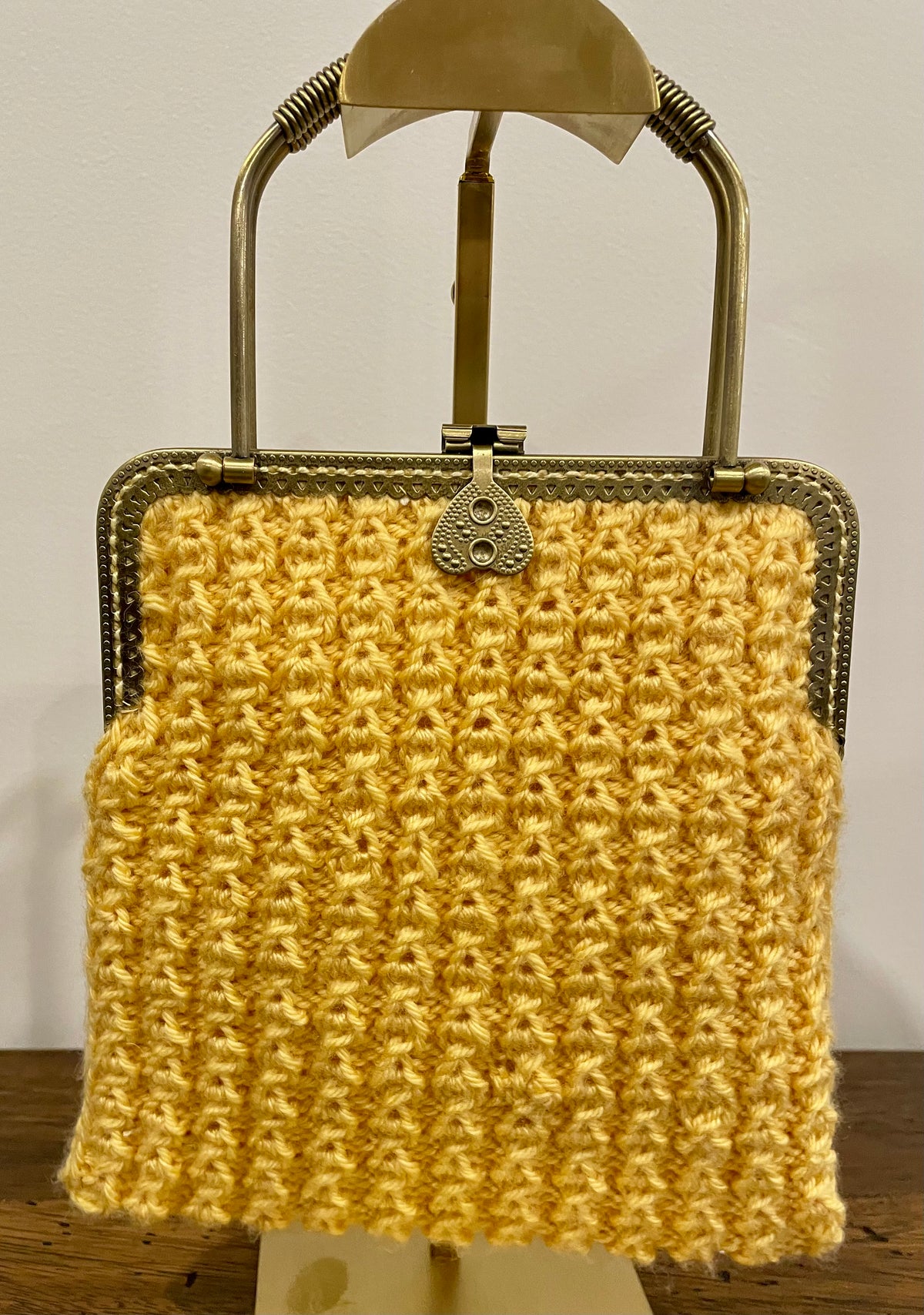 Yellow Merino Wool Handbag, Bronze Kiss Clasp, OOAK