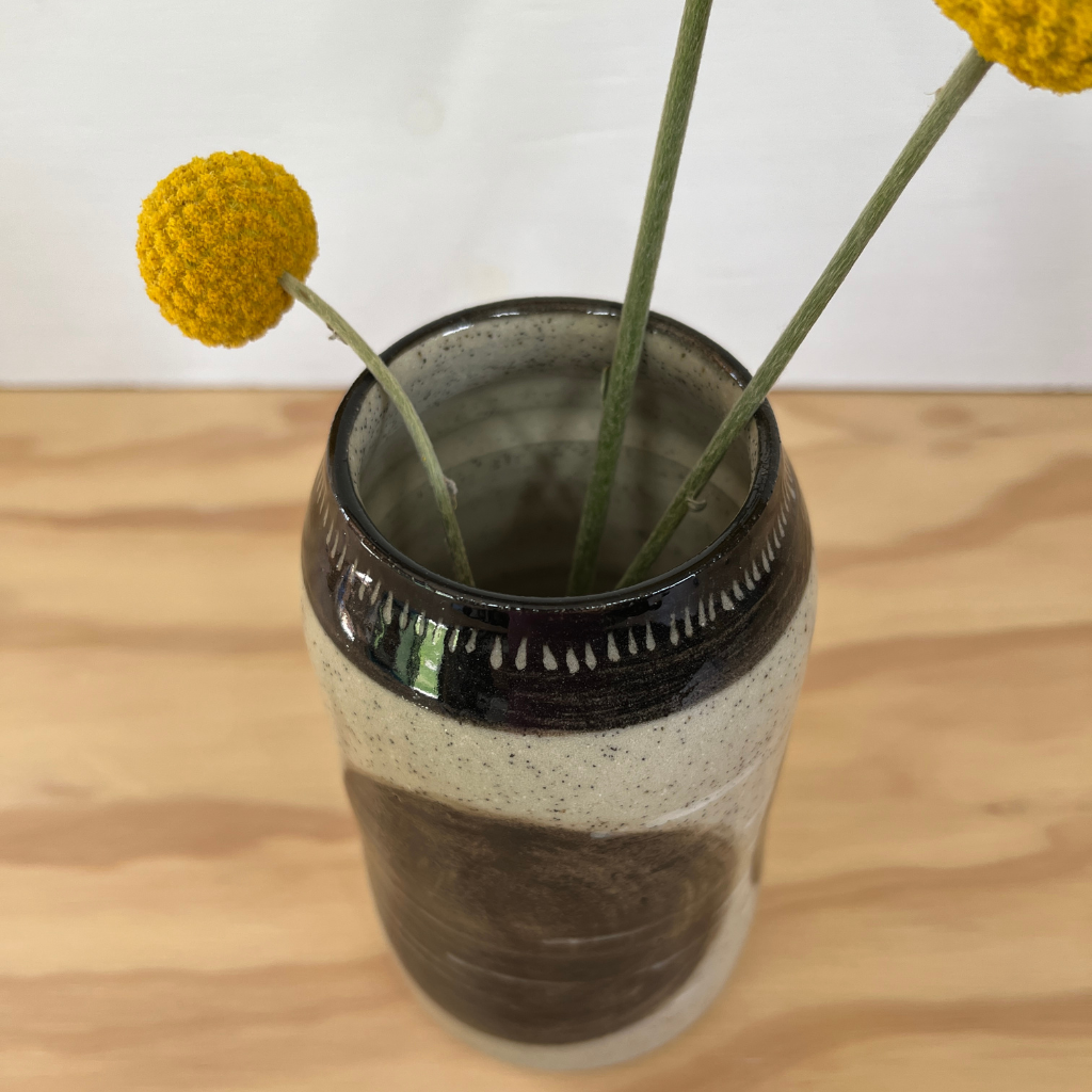 Wheel-thrown Hand-painted Ceramic Bud Vase 14cm "Circles and Lines"