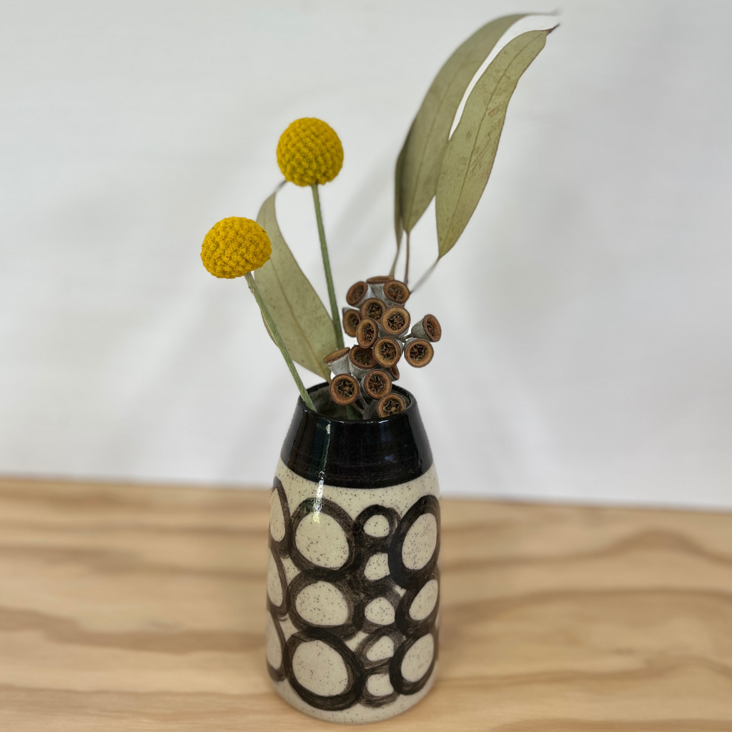 Wheel-thrown Hand-painted Ceramic Bud Vase 14cm "Circles"