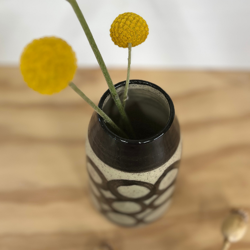 Wheel-thrown Hand-painted Ceramic Bud Vase 14cm "Circles"