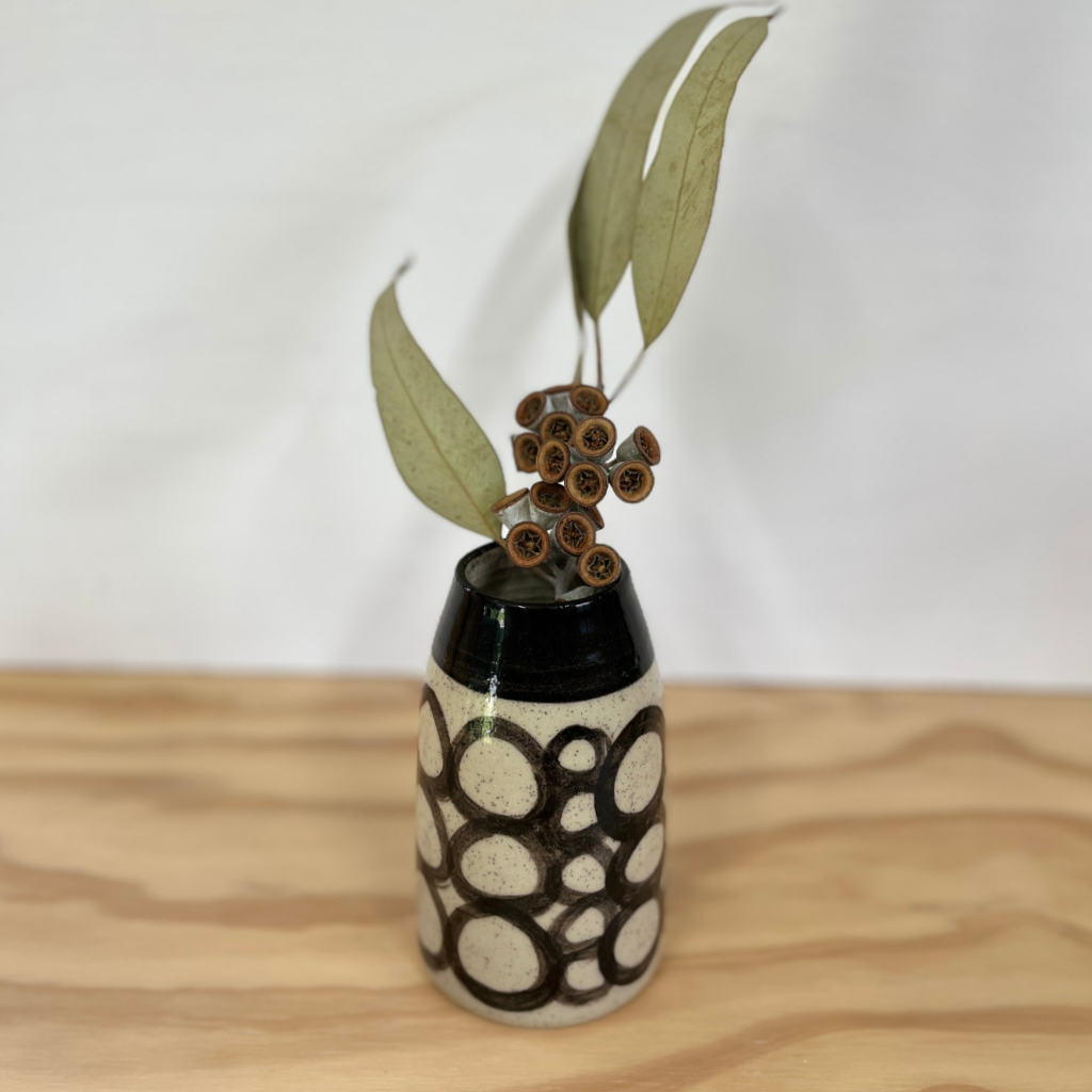 Wheel-thrown Hand-painted Ceramic Bud Vase 14cm "Circles"