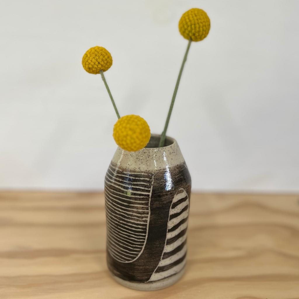 Carved Wheel-thrown Hand-painted Ceramic Bud Vase 13cm "Expression"