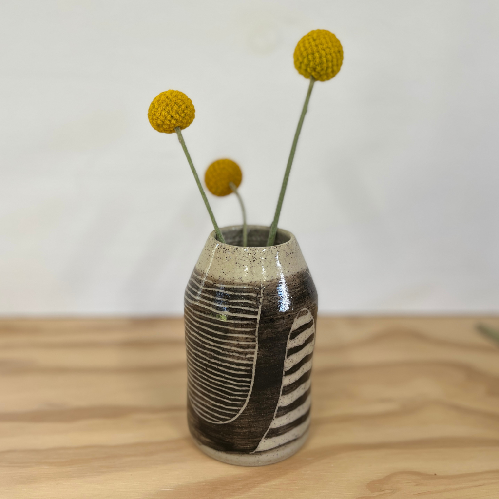 Carved Wheel-thrown Hand-painted Ceramic Bud Vase 13cm "Expression"