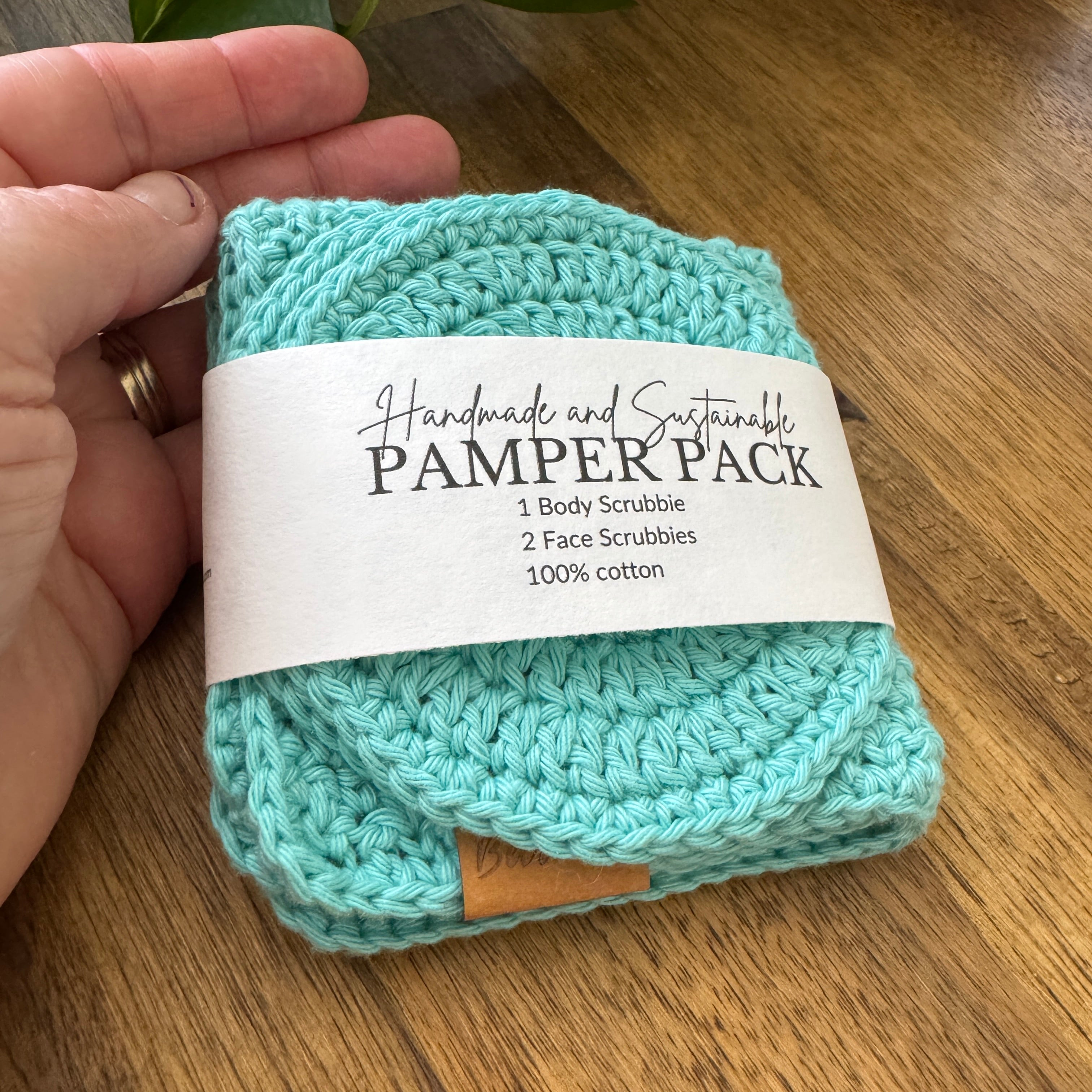Handmade Pamper Pack | Crochet Body & Face Scrubbie set | Aqua