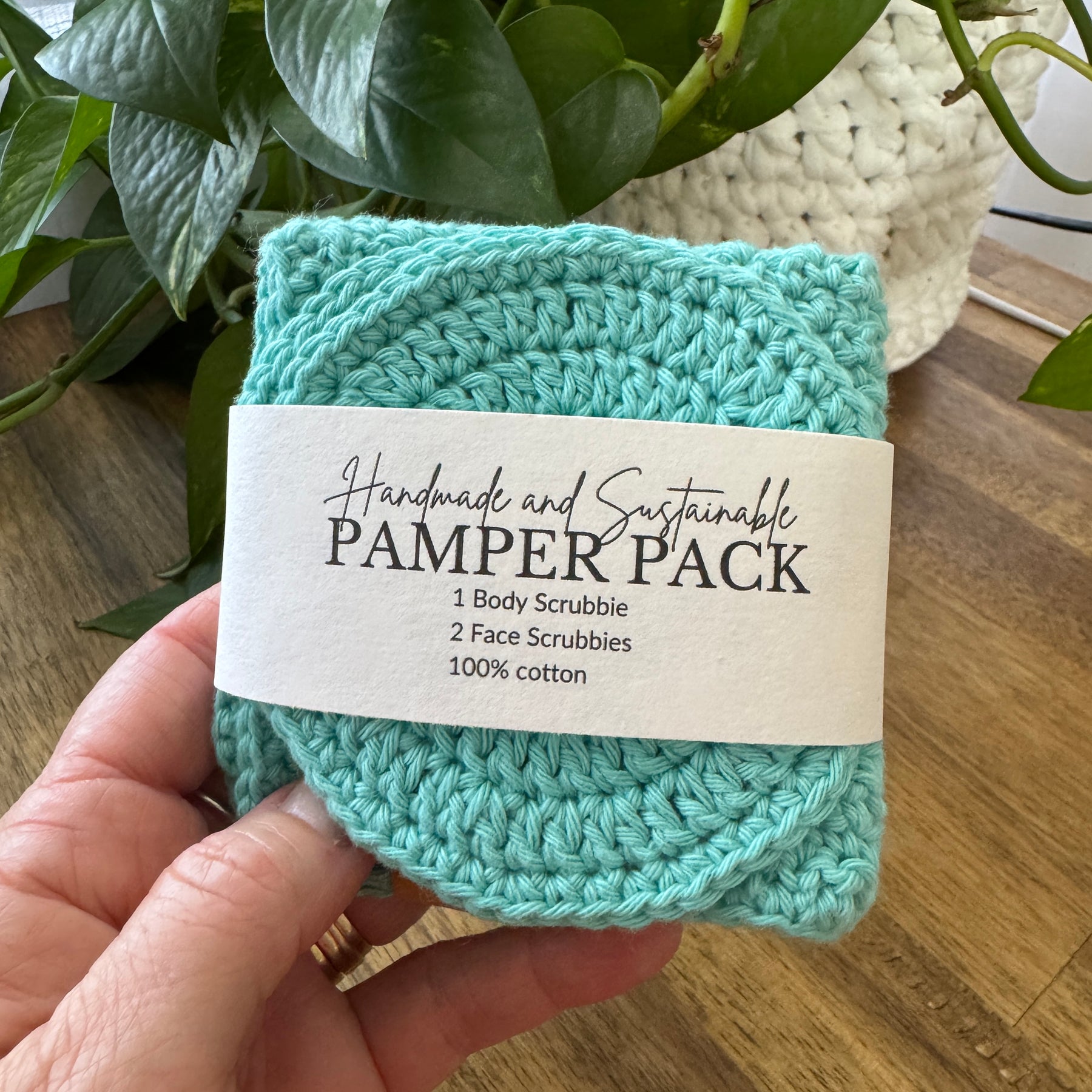 Handmade Pamper Pack | Crochet Body & Face Scrubbie set | Aqua