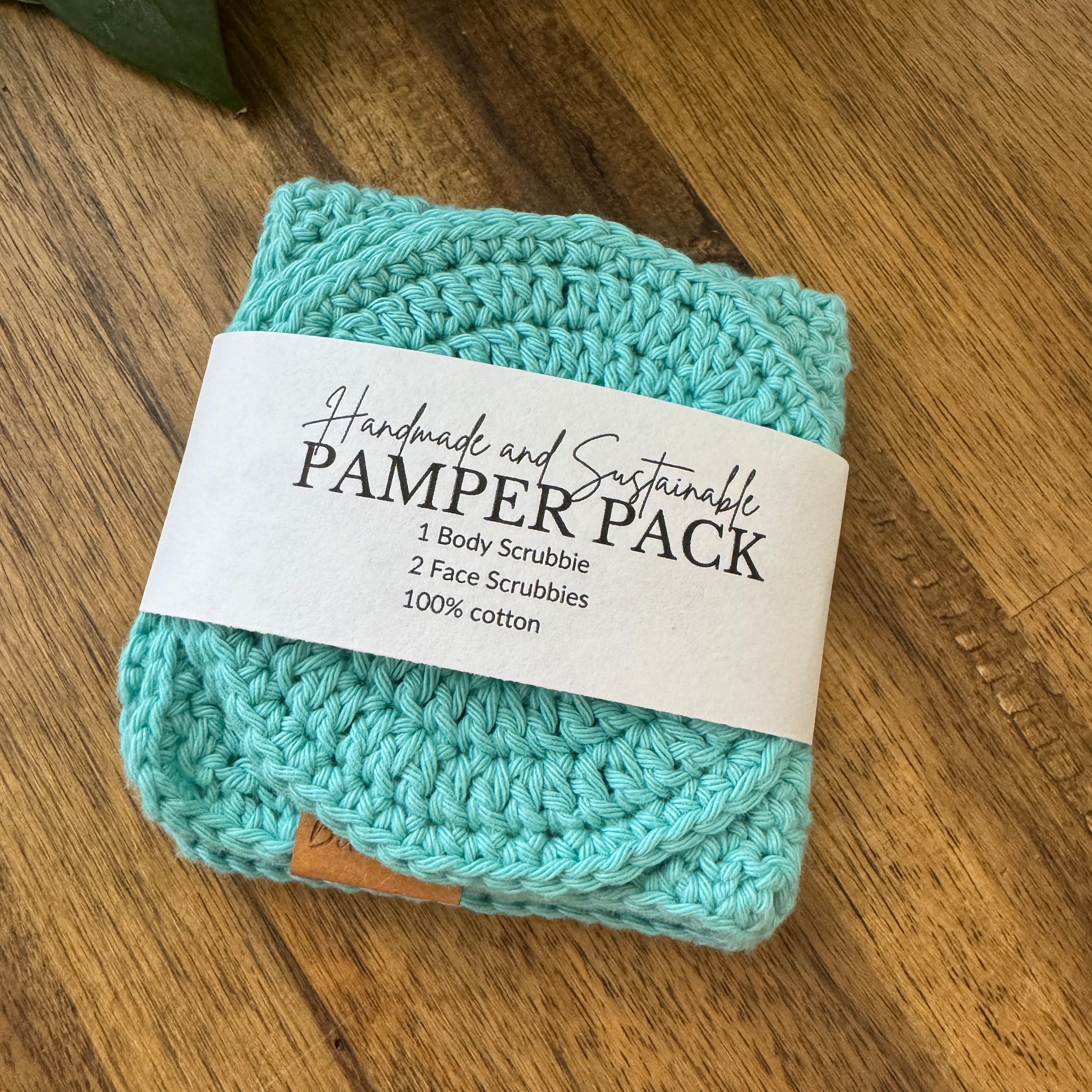 Handmade Pamper Pack | Crochet Body & Face Scrubbie set | Aqua