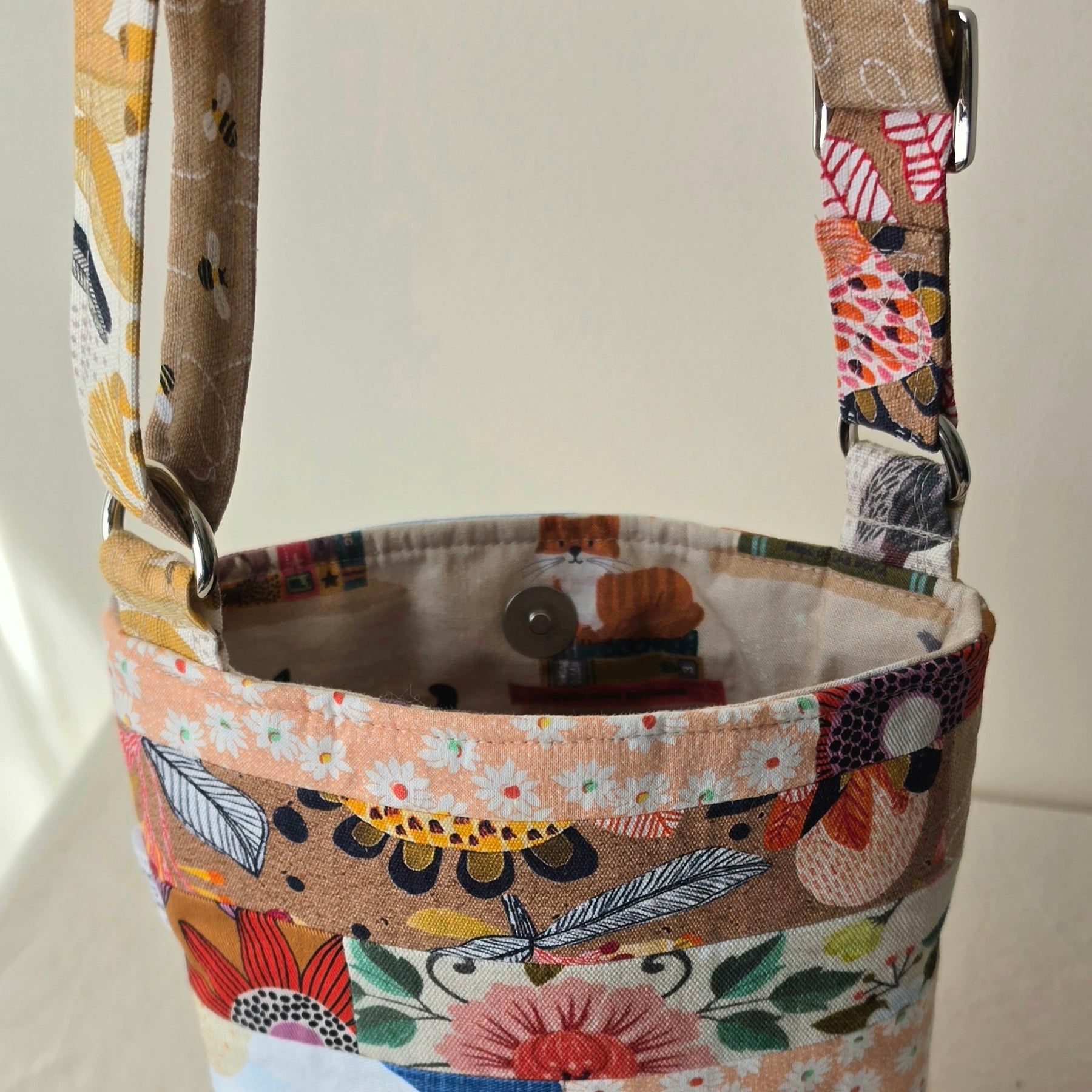 Repurposed Remnant Fabric Crossbody Bag - Cat lovers