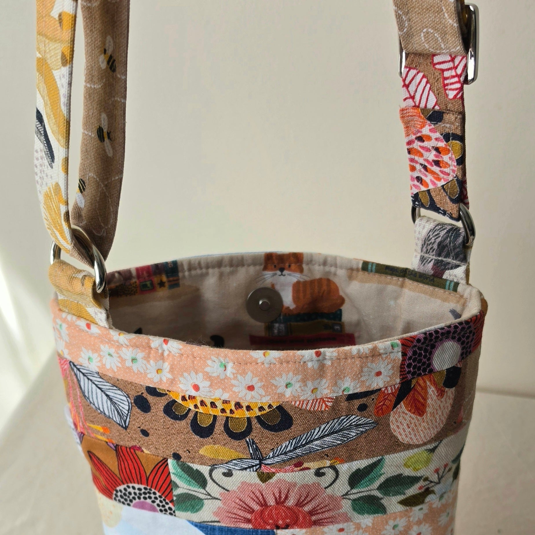 Repurposed Remnant Fabric Crossbody Bag - Cat lovers