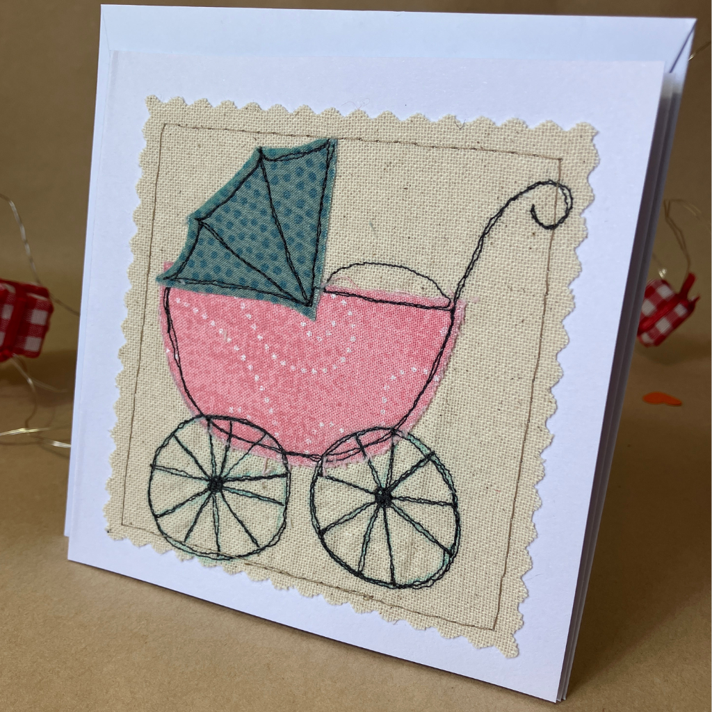 Handmade Fabric Greeting Card & Envelope| 13cm x 13cm | Blank inside
