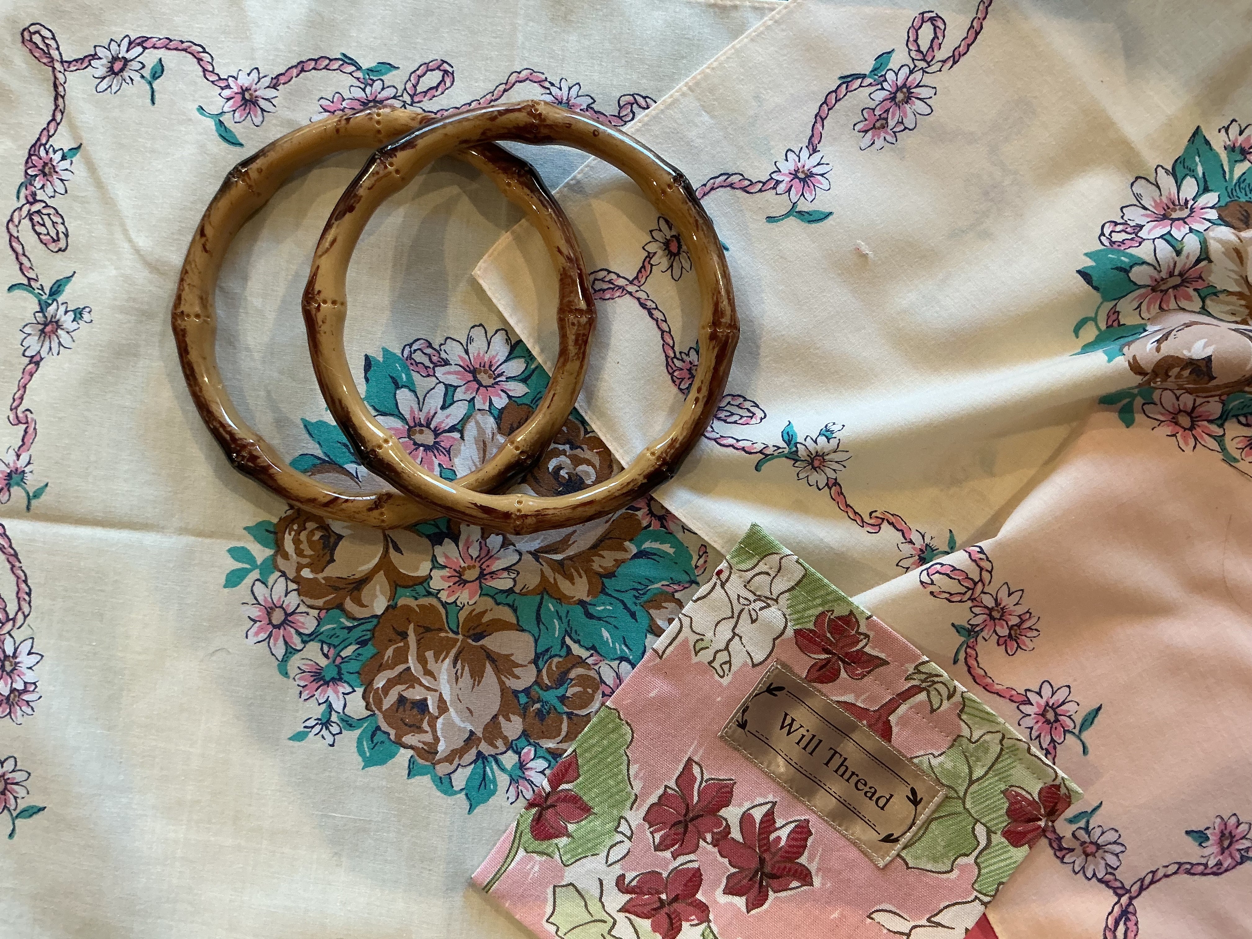 Mini Granny Bag, Cream Floral, Pink Interior, Handmade