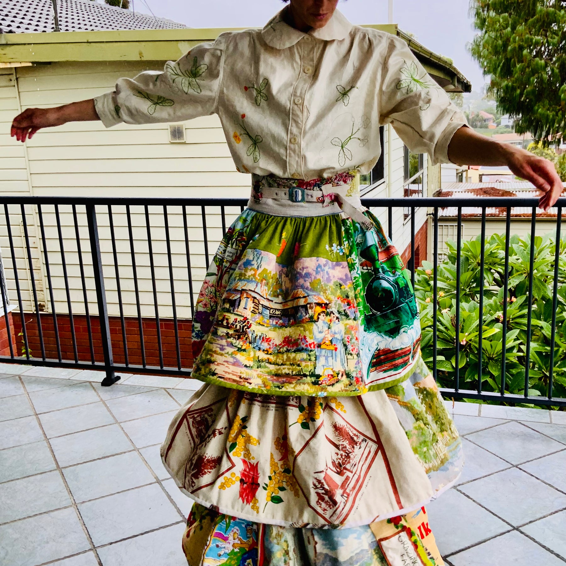 Wool Tapestry and Linen Skirt "Guardians of the Land"