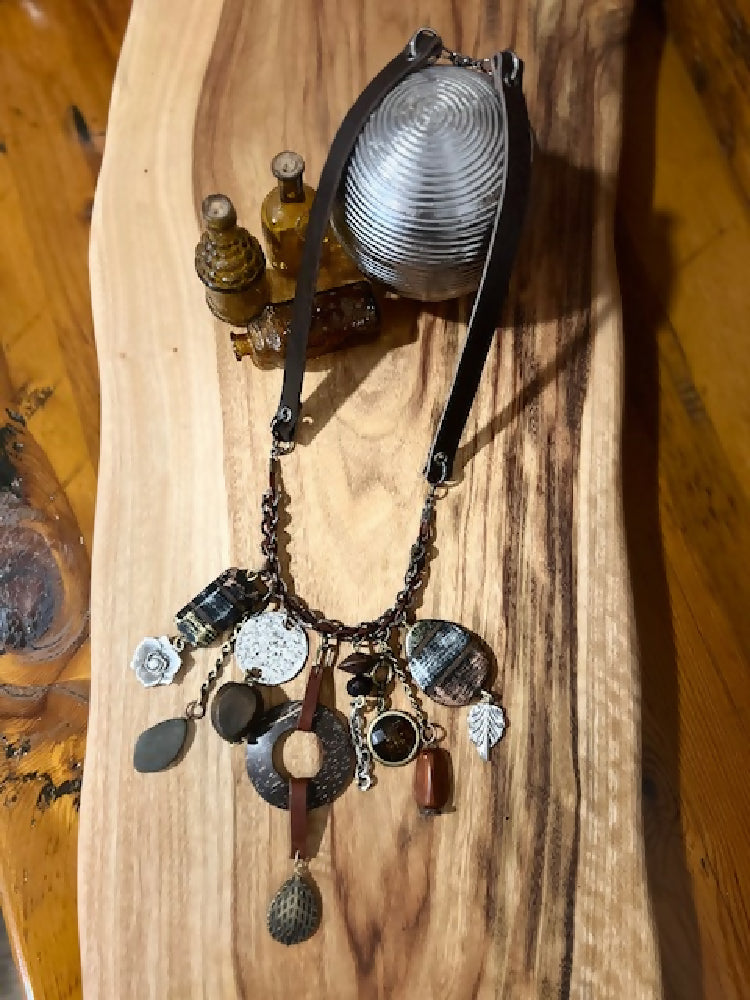 Eclectic Drop Necklace, Dark Leather