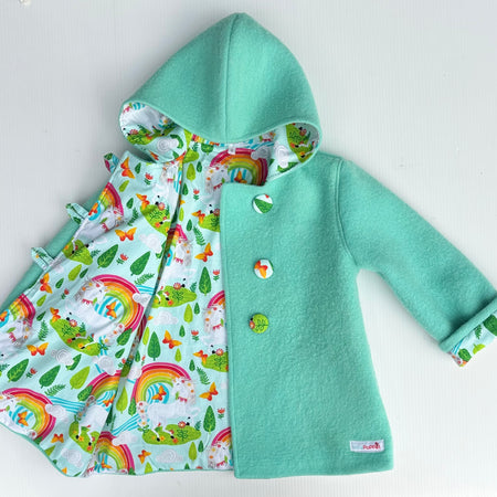 Unicorns and Rainbows Woolen Coat with Hand Embroidered Pocket