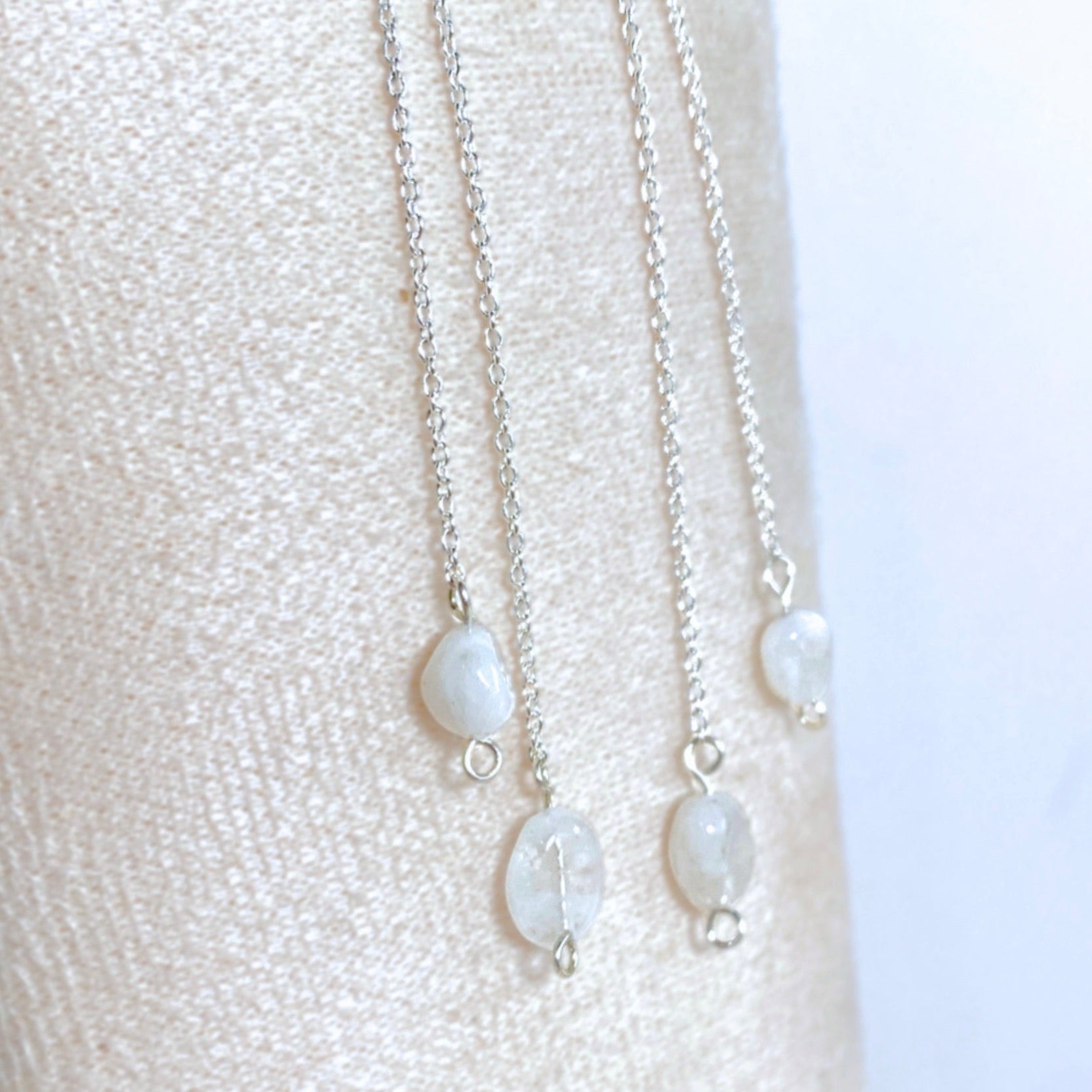 Natural Moonstone silver chain dangle earrings | Sterling silver | June birthstone