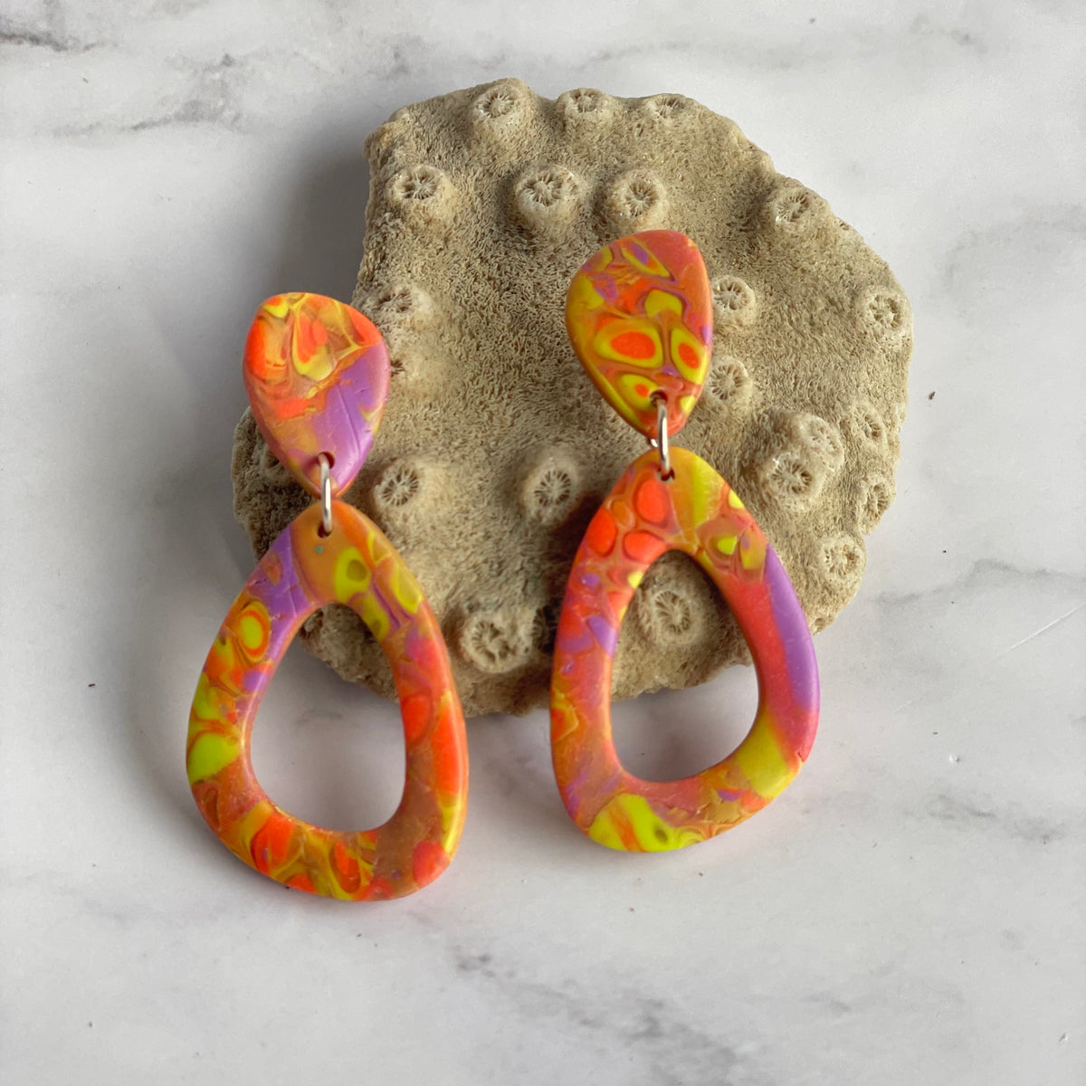 Polymer Clay Double Drop Stud Earrings – Sunset