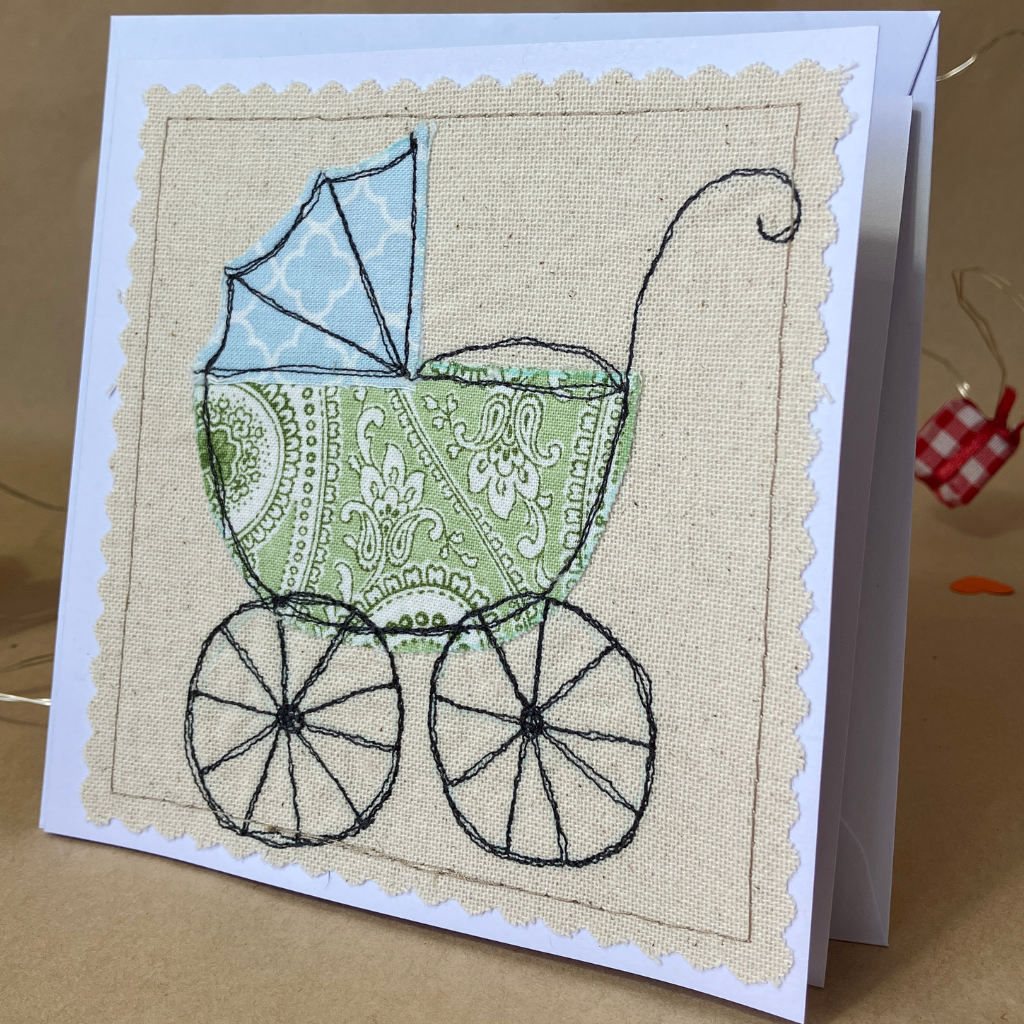 Handmade Fabric Greeting Card & Envelope| 13cm x 13cm | Blank inside
