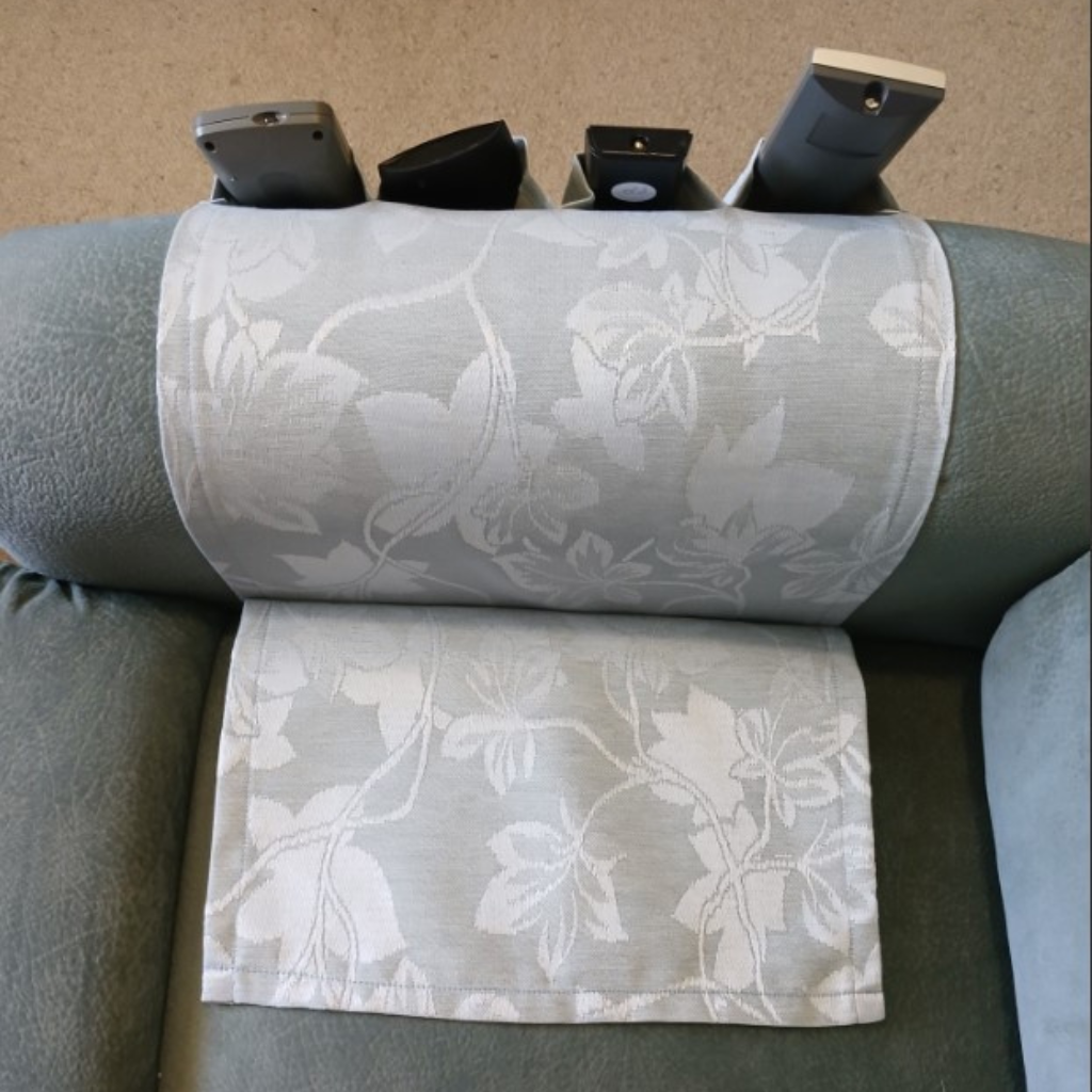 Fabric Remote Control Holder -grey 4 pockets