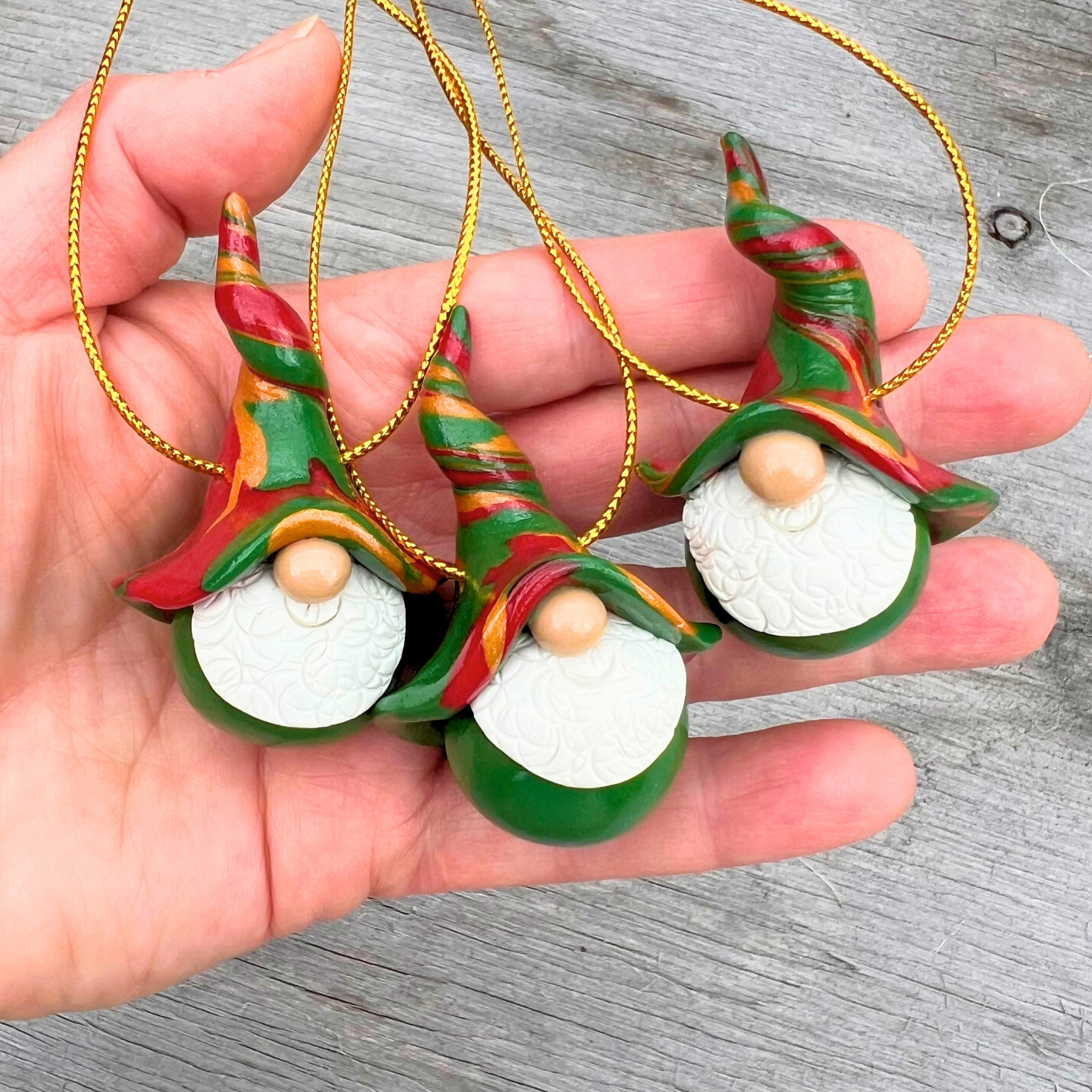 Whimsical Gnome Christmas bauble trio - Green