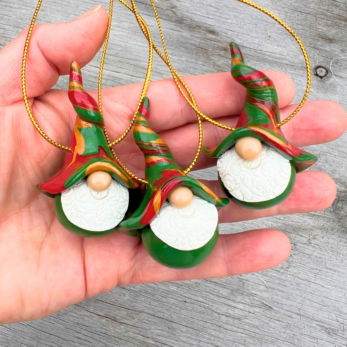 Whimsical Gnome Christmas bauble trio - Green