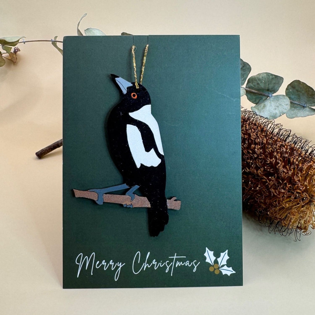 Magpie Hand Painted Australiana Christmas Decoration