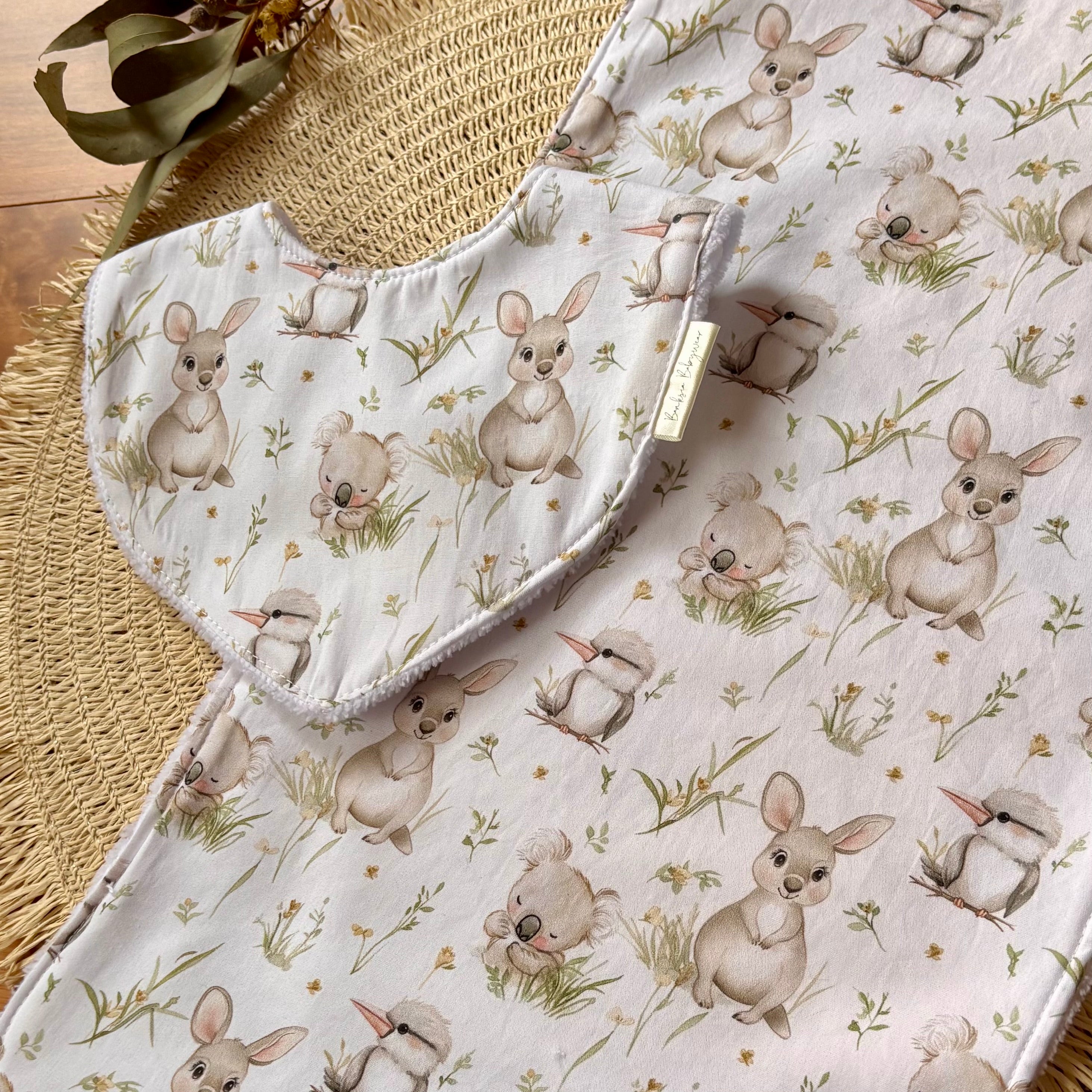 Baby Bib and Burp Cloth Set | Kangaroo Fields | Ready to Ship