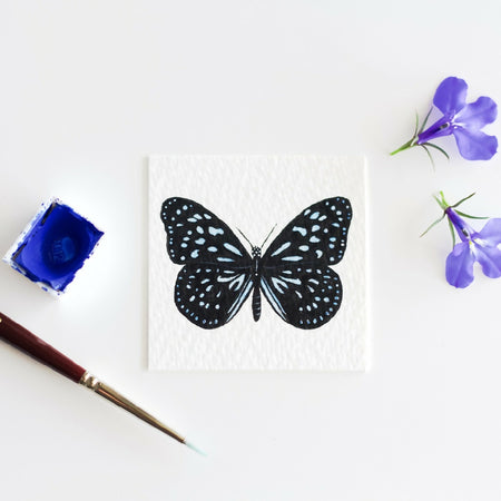 Miniature Watercolour Painting of a Blue Tiger Butterfly