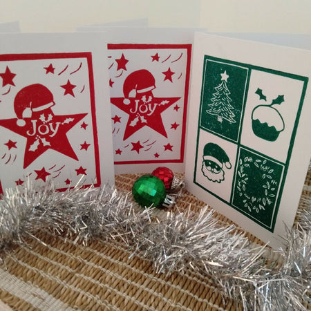 Linocut hand printed Christmas cards set of 3