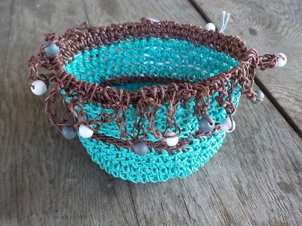 small beaded crochet basket