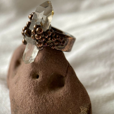 Raw Quartz Ring, Copper Electroformed raw stone Ring, Women's